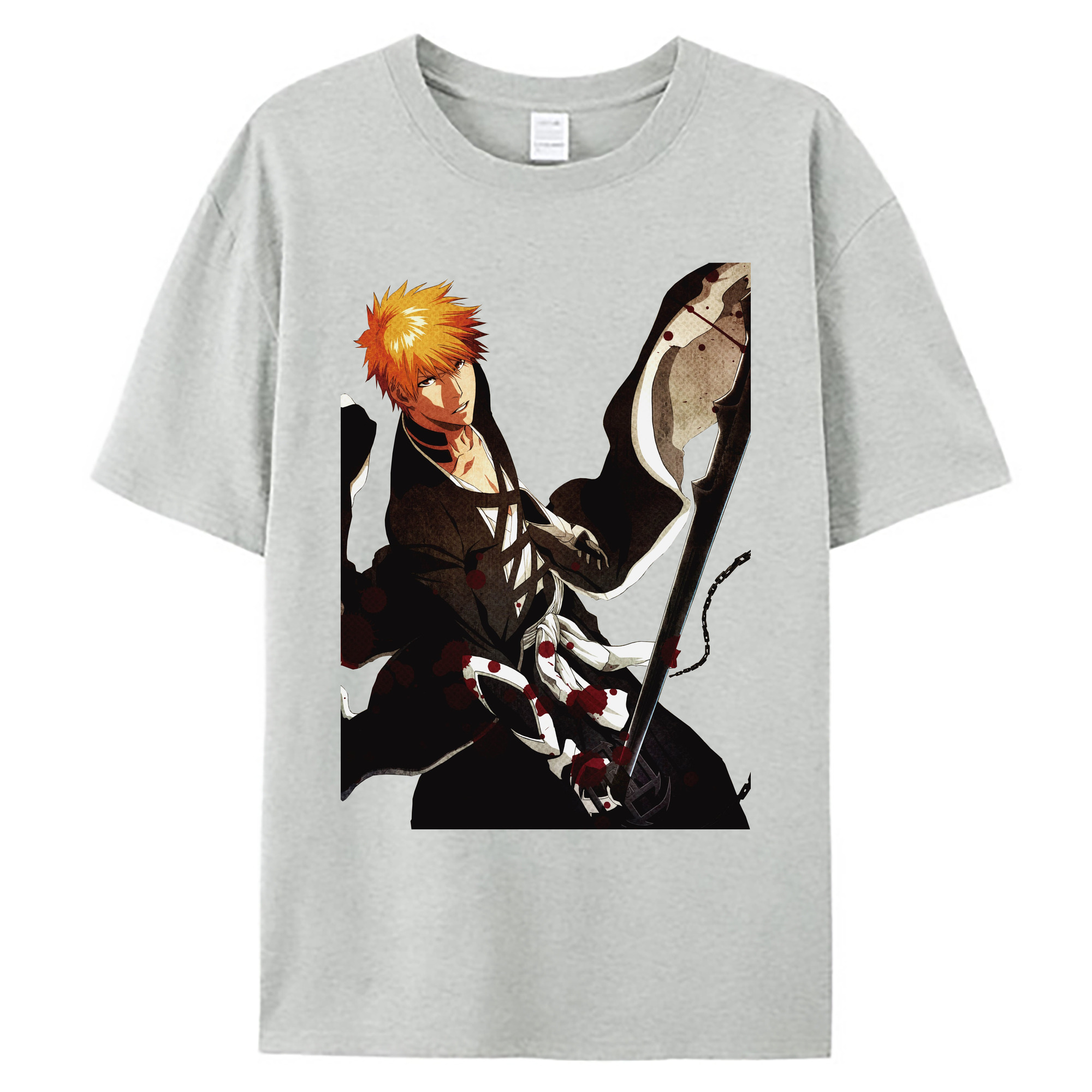 （画像用） ブリーチ 黒崎一護（くろさき いちご）BLEACH Kurosaki Ichigo 綿100％ メンズ半袖Tシャツ｜肌触りやわらか＆通気性