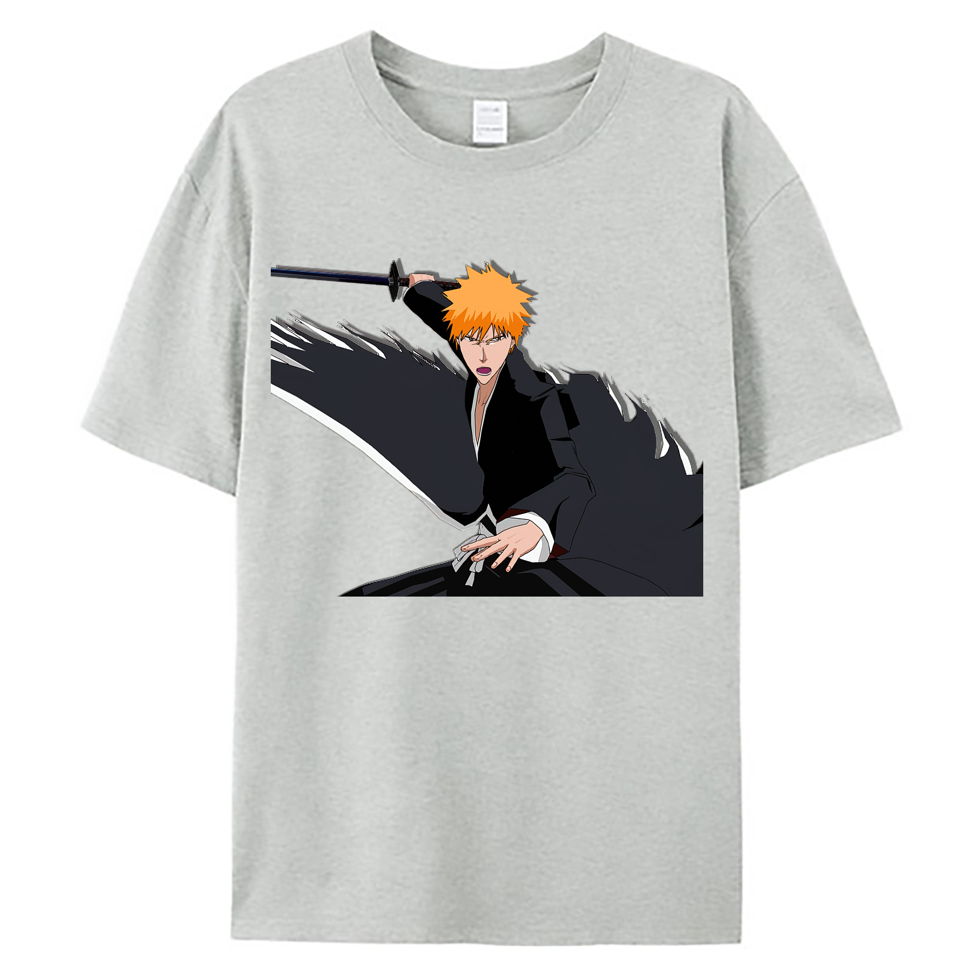 （画像用） ブリーチ 黒崎一護（くろさき いちご）BLEACH Kurosaki Ichigo 綿100％ メンズ半袖Tシャツ｜肌触りやわらか＆通気性