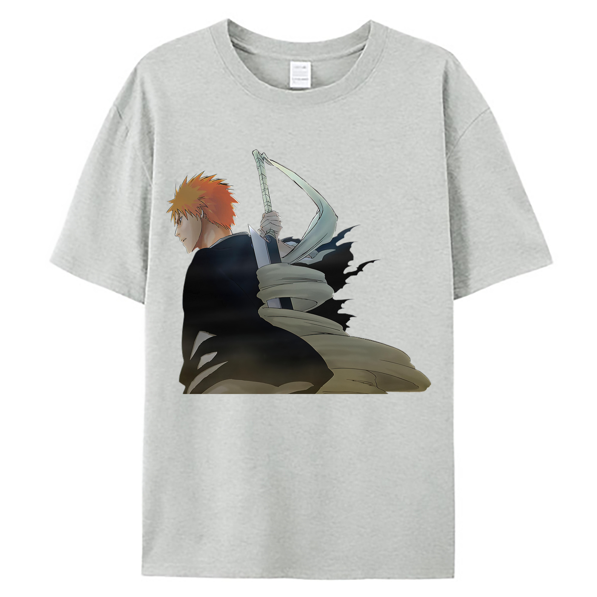 （画像用） ブリーチ 黒崎一護（くろさき いちご）BLEACH Kurosaki Ichigo 綿100％ メンズ半袖Tシャツ｜肌触りやわらか＆通気性