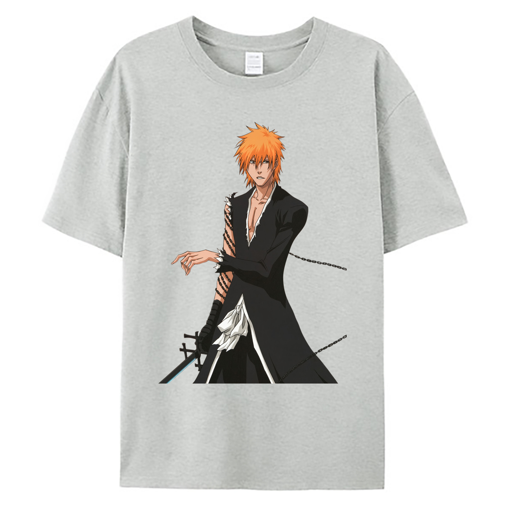 （画像用） ブリーチ 黒崎一護（くろさき いちご）BLEACH Kurosaki Ichigo 綿100％ メンズ半袖Tシャツ｜肌触りやわらか＆通気性