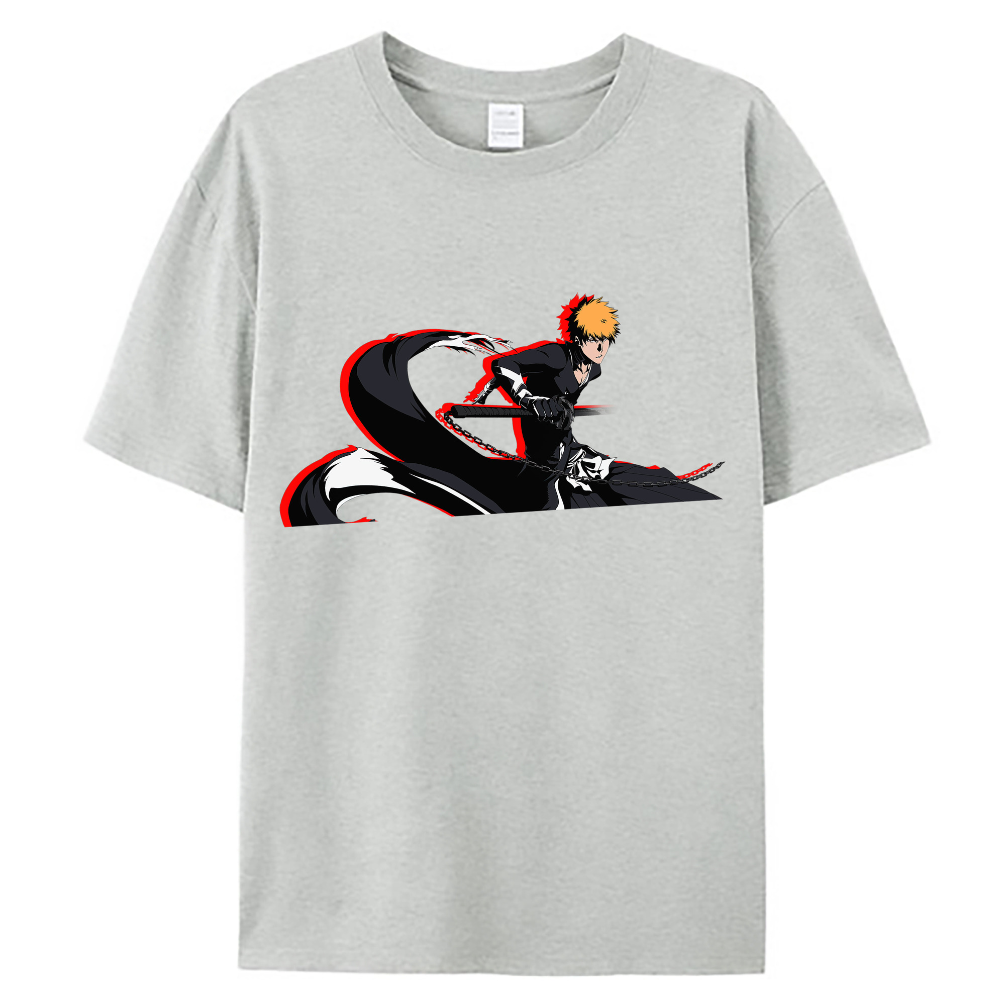 （画像用） ブリーチ 黒崎一護（くろさき いちご）BLEACH Kurosaki Ichigo 綿100％ メンズ半袖Tシャツ｜肌触りやわらか＆通気性