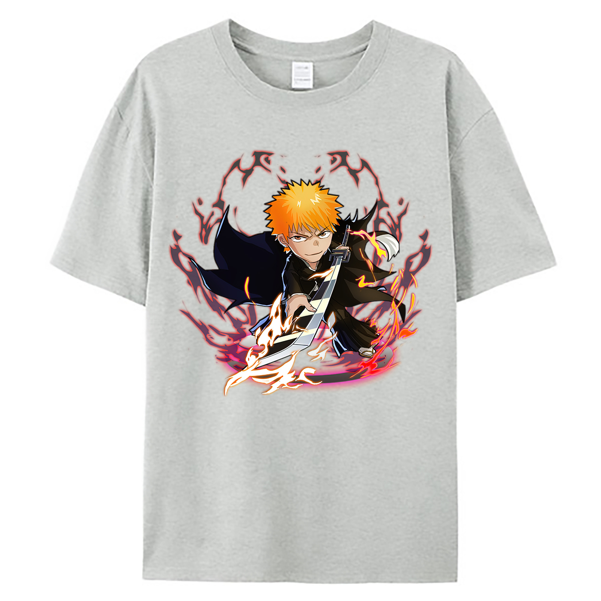（画像用） ブリーチ 黒崎一護（くろさき いちご）BLEACH Kurosaki Ichigo 綿100％ メンズ半袖Tシャツ｜肌触りやわらか＆通気性