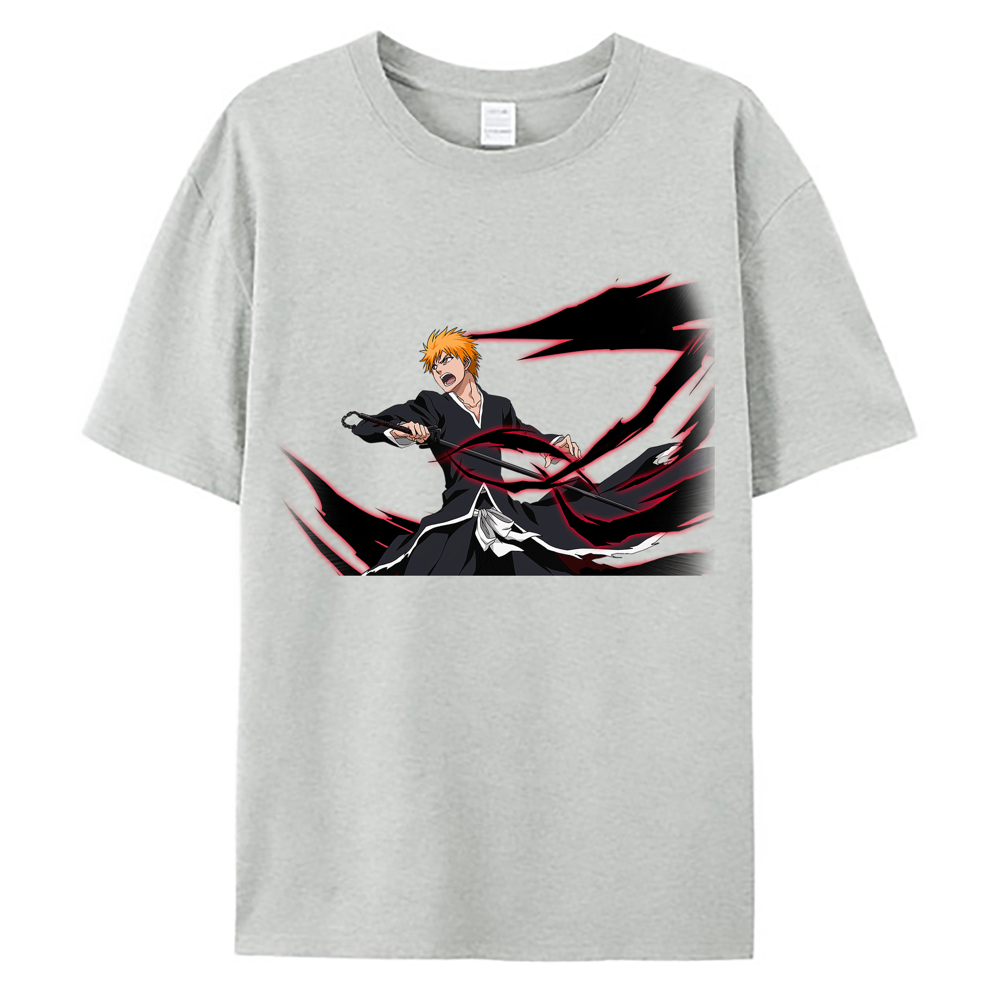（画像用） ブリーチ 黒崎一護（くろさき いちご）BLEACH Kurosaki Ichigo 綿100％ メンズ半袖Tシャツ｜肌触りやわらか＆通気性