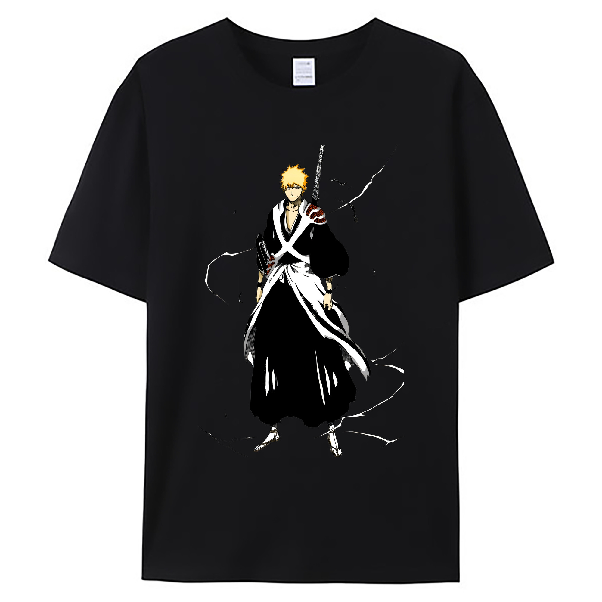 （画像用） ブリーチ 黒崎一護（くろさき いちご）BLEACH Kurosaki Ichigo 綿100％ メンズ半袖Tシャツ｜肌触りやわらか＆通気性