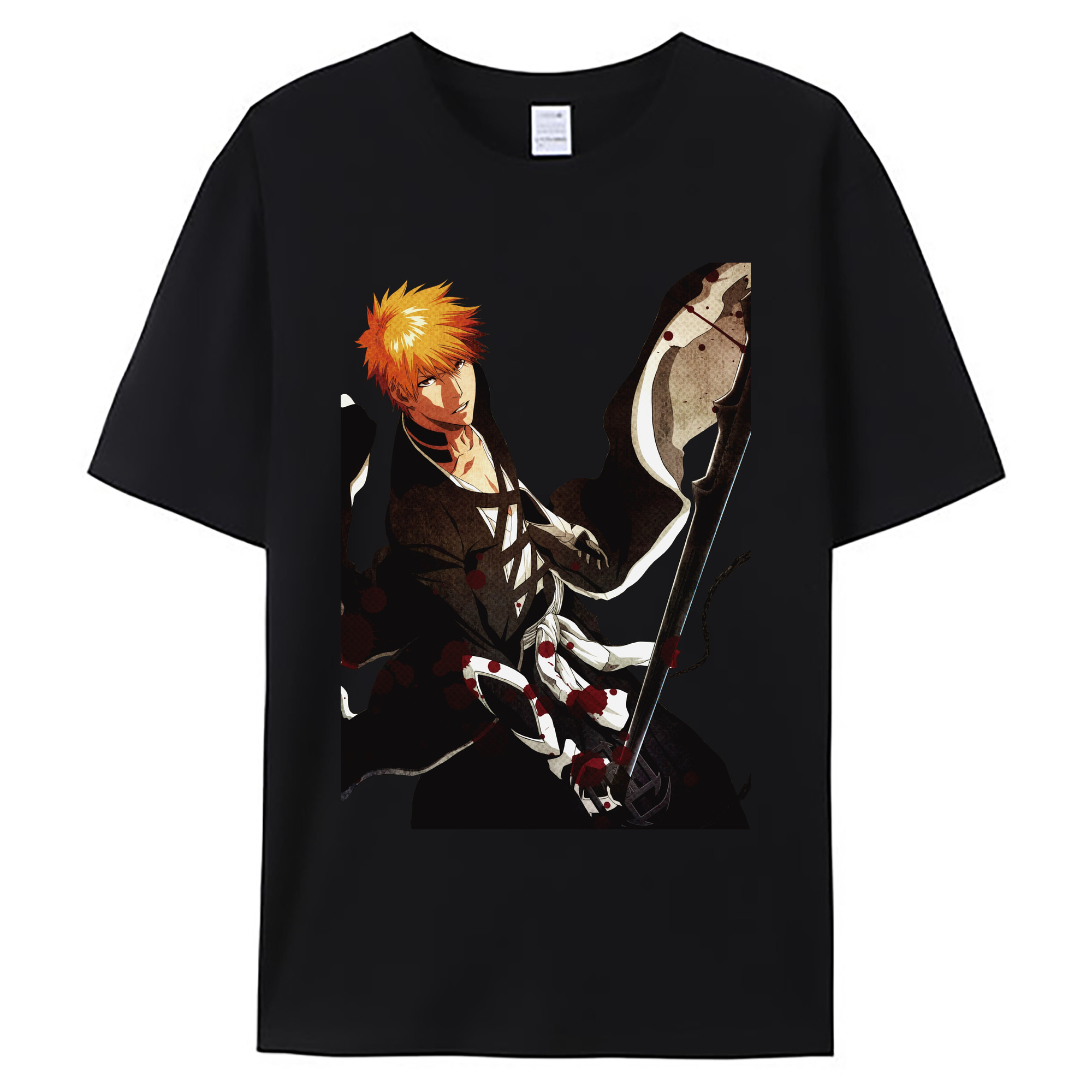 （画像用） ブリーチ 黒崎一護（くろさき いちご）BLEACH Kurosaki Ichigo 綿100％ メンズ半袖Tシャツ｜肌触りやわらか＆通気性