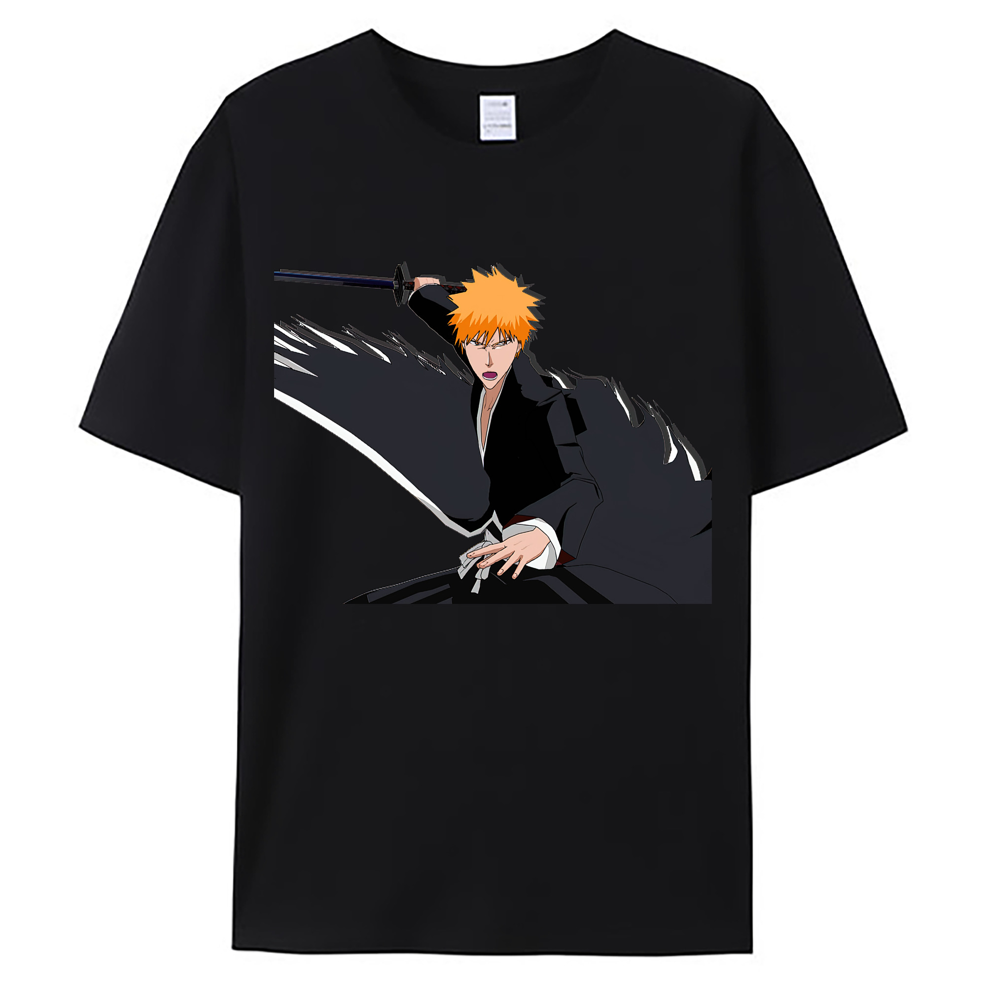 （画像用） ブリーチ 黒崎一護（くろさき いちご）BLEACH Kurosaki Ichigo 綿100％ メンズ半袖Tシャツ｜肌触りやわらか＆通気性