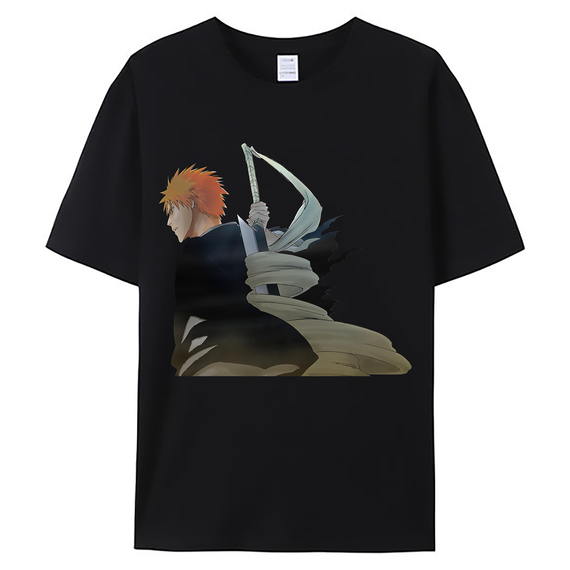 （画像用） ブリーチ 黒崎一護（くろさき いちご）BLEACH Kurosaki Ichigo 綿100％ メンズ半袖Tシャツ｜肌触りやわらか＆通気性