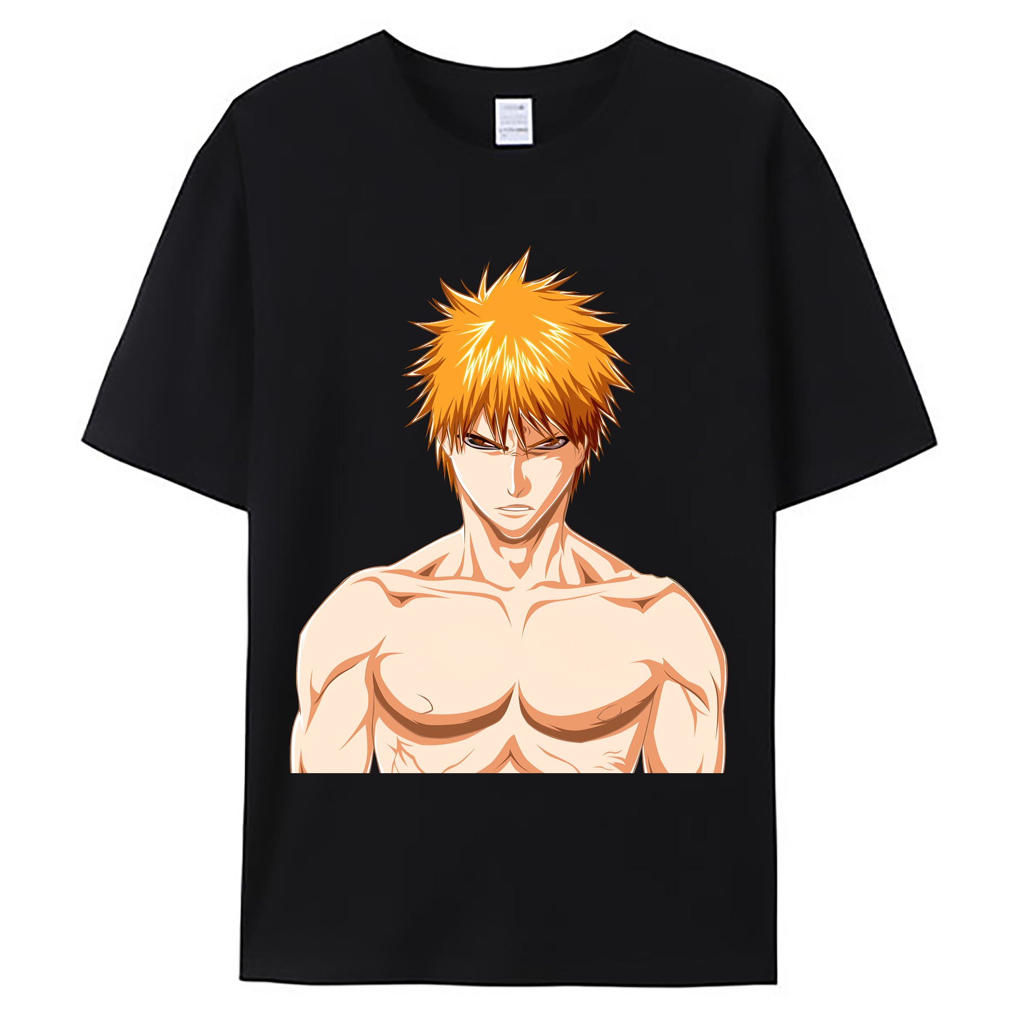 （画像用） ブリーチ 黒崎一護（くろさき いちご）BLEACH Kurosaki Ichigo 綿100％ メンズ半袖Tシャツ｜肌触りやわらか＆通気性