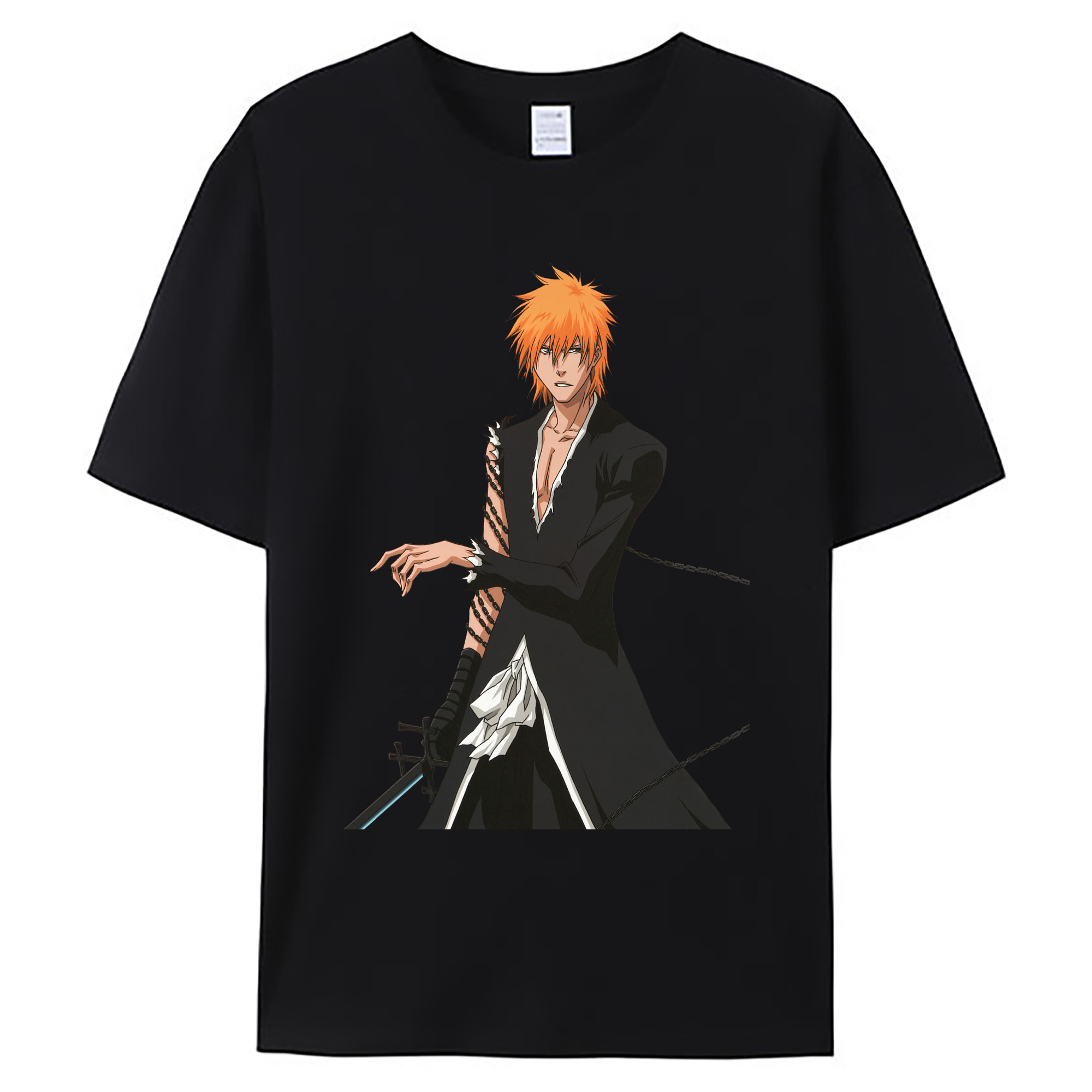 （画像用） ブリーチ 黒崎一護（くろさき いちご）BLEACH Kurosaki Ichigo 綿100％ メンズ半袖Tシャツ｜肌触りやわらか＆通気性