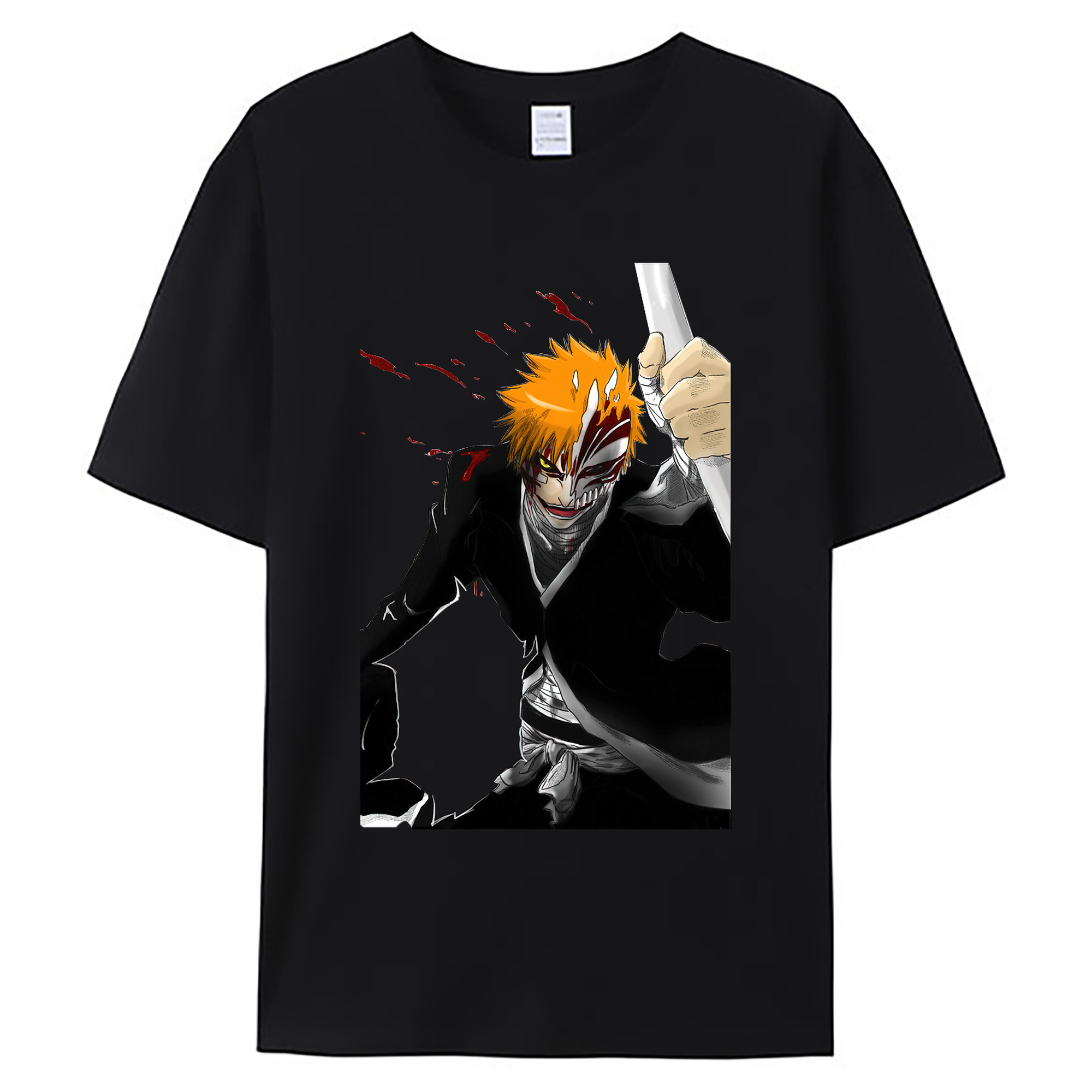 （画像用） ブリーチ 黒崎一護（くろさき いちご）BLEACH Kurosaki Ichigo 綿100％ メンズ半袖Tシャツ｜肌触りやわらか＆通気性