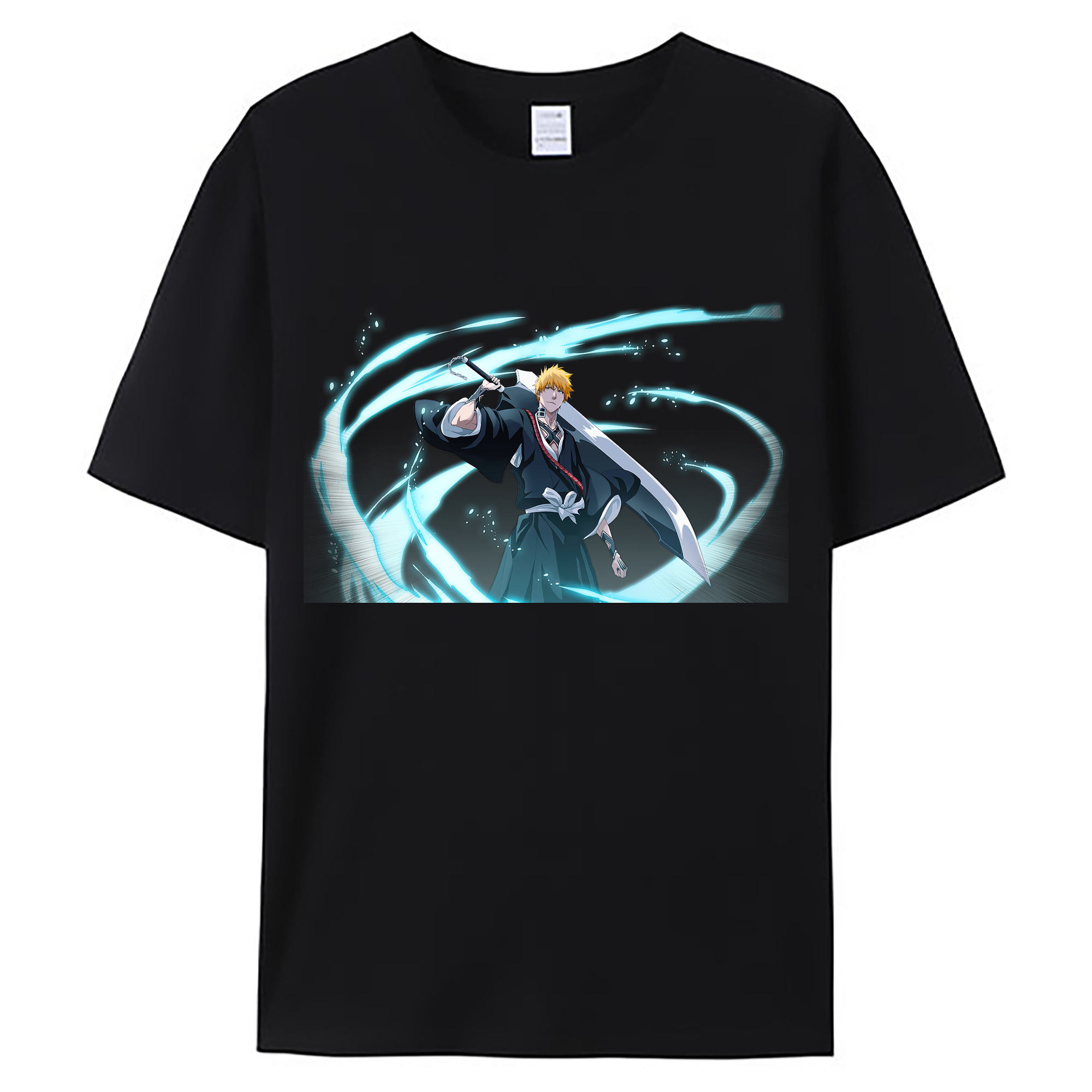 （画像用） ブリーチ 黒崎一護（くろさき いちご）BLEACH Kurosaki Ichigo 綿100％ メンズ半袖Tシャツ｜肌触りやわらか＆通気性