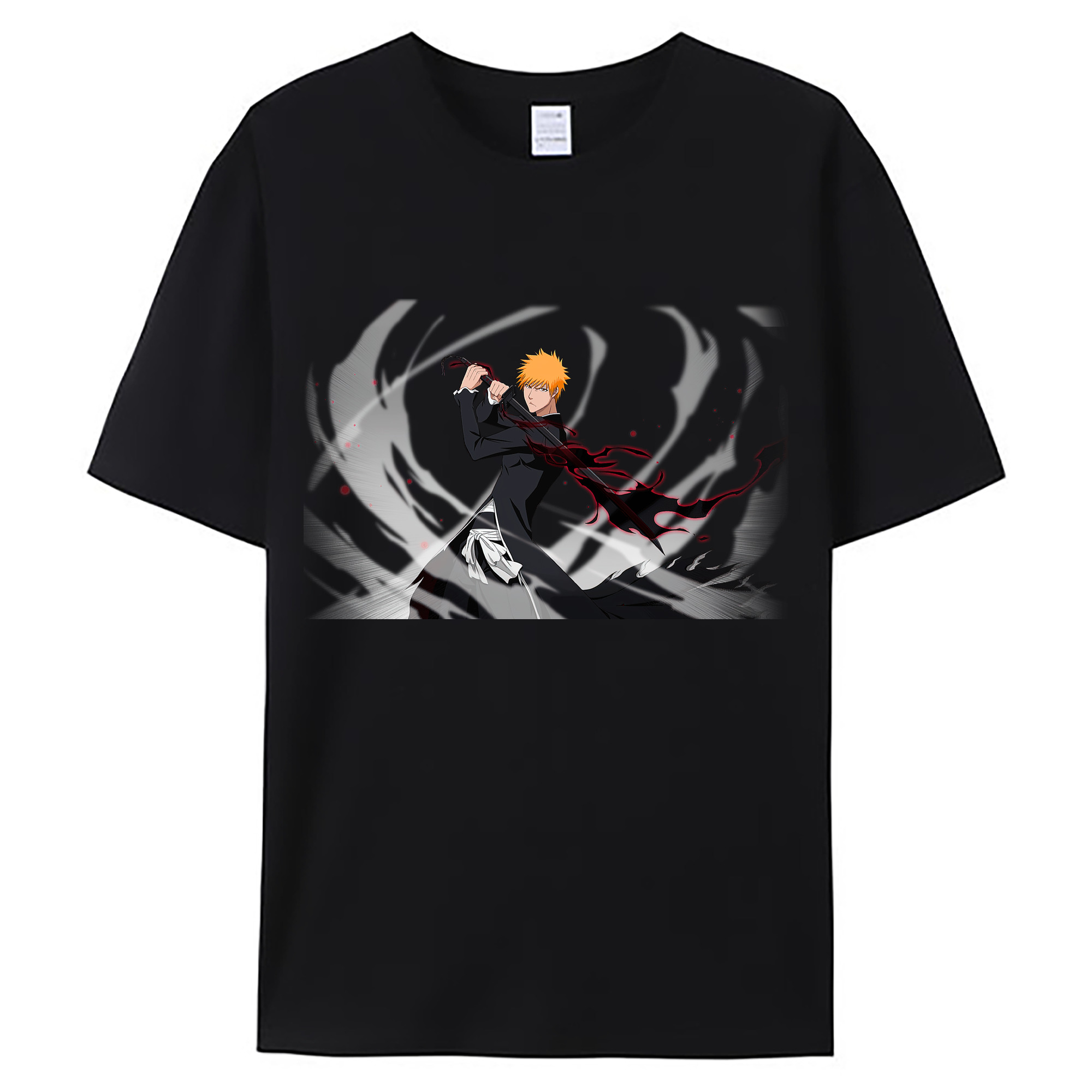 （画像用） ブリーチ 黒崎一護（くろさき いちご）BLEACH Kurosaki Ichigo 綿100％ メンズ半袖Tシャツ｜肌触りやわらか＆通気性