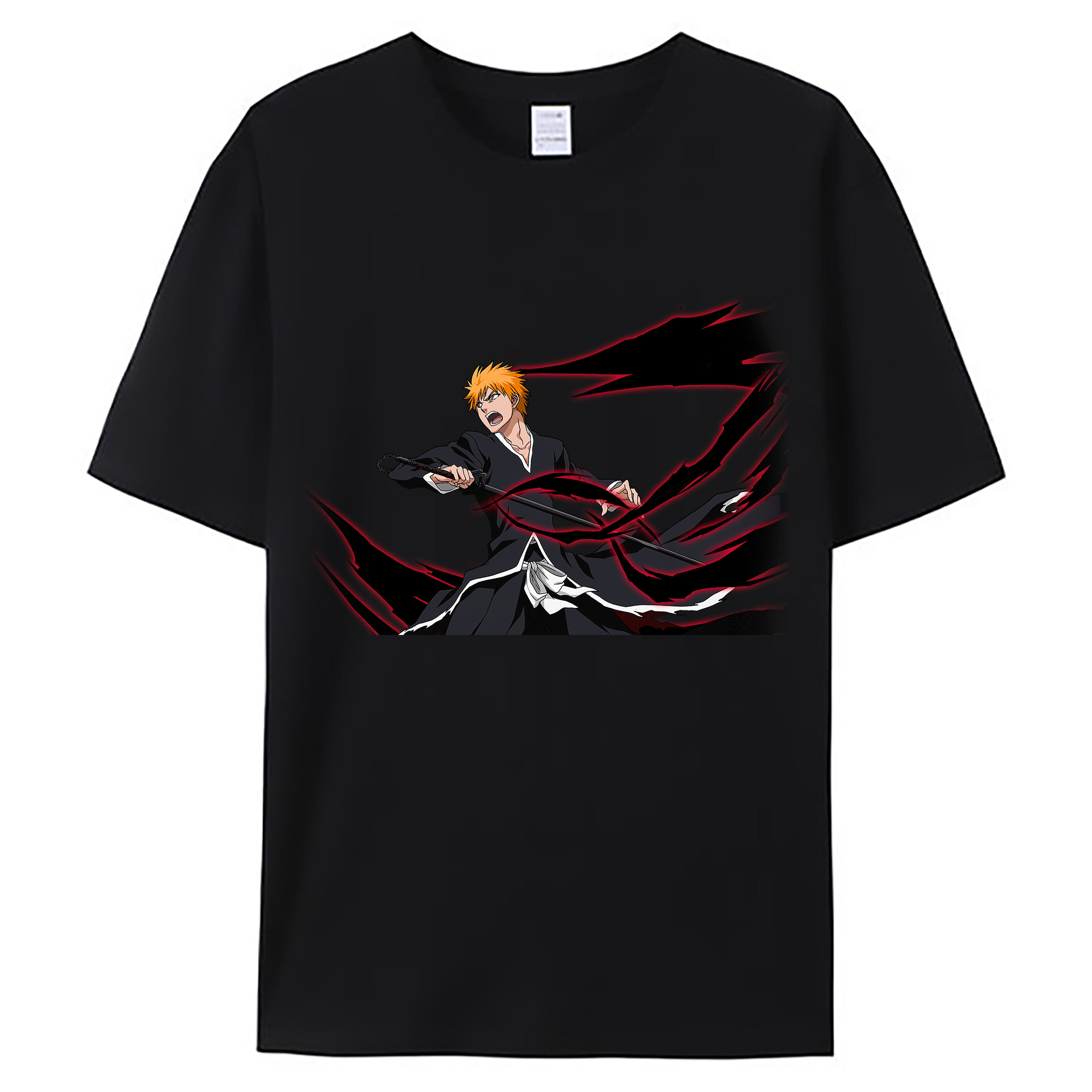 （画像用） ブリーチ 黒崎一護（くろさき いちご）BLEACH Kurosaki Ichigo 綿100％ メンズ半袖Tシャツ｜肌触りやわらか＆通気性