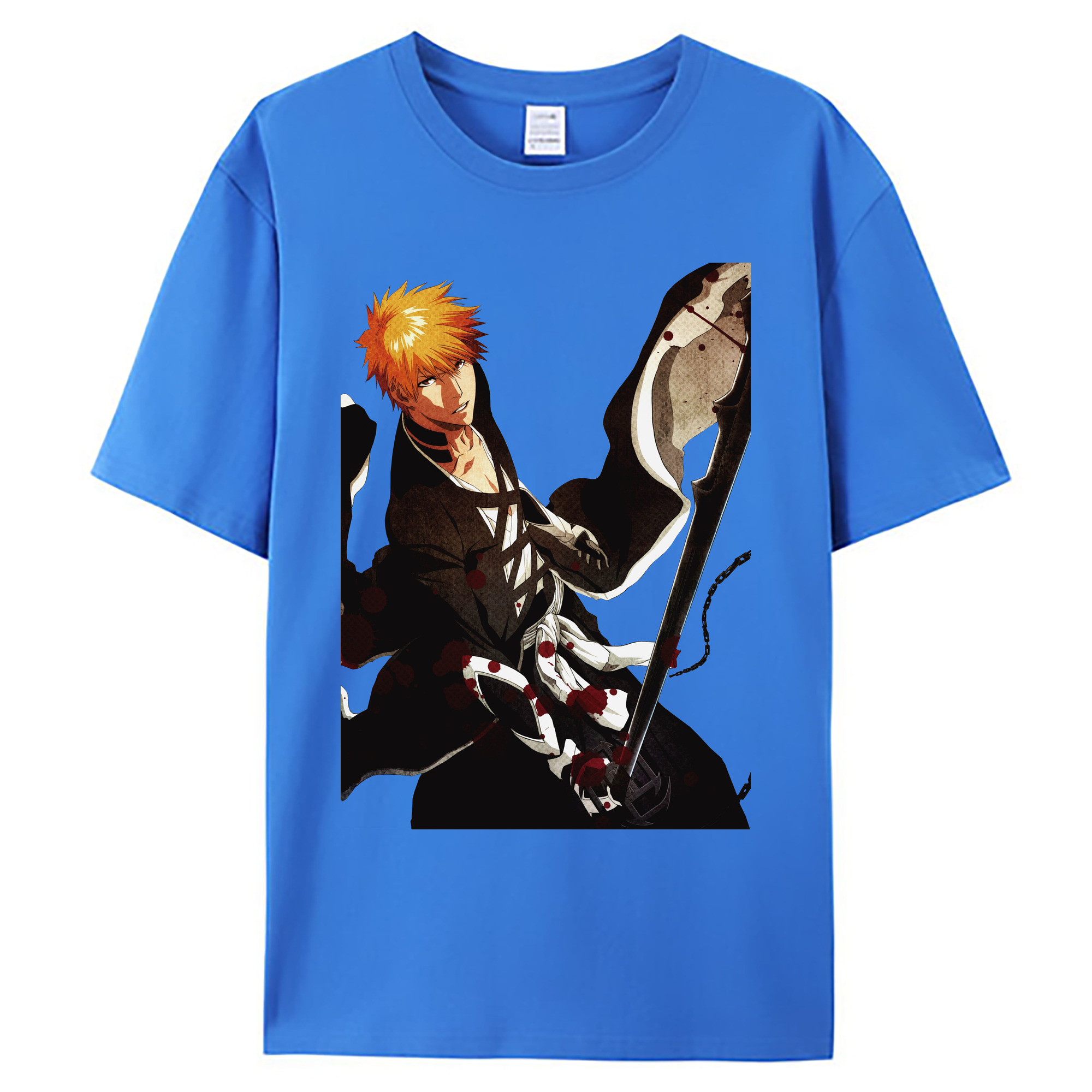 （画像用） ブリーチ 黒崎一護（くろさき いちご）BLEACH Kurosaki Ichigo 綿100％ メンズ半袖Tシャツ｜肌触りやわらか＆通気性