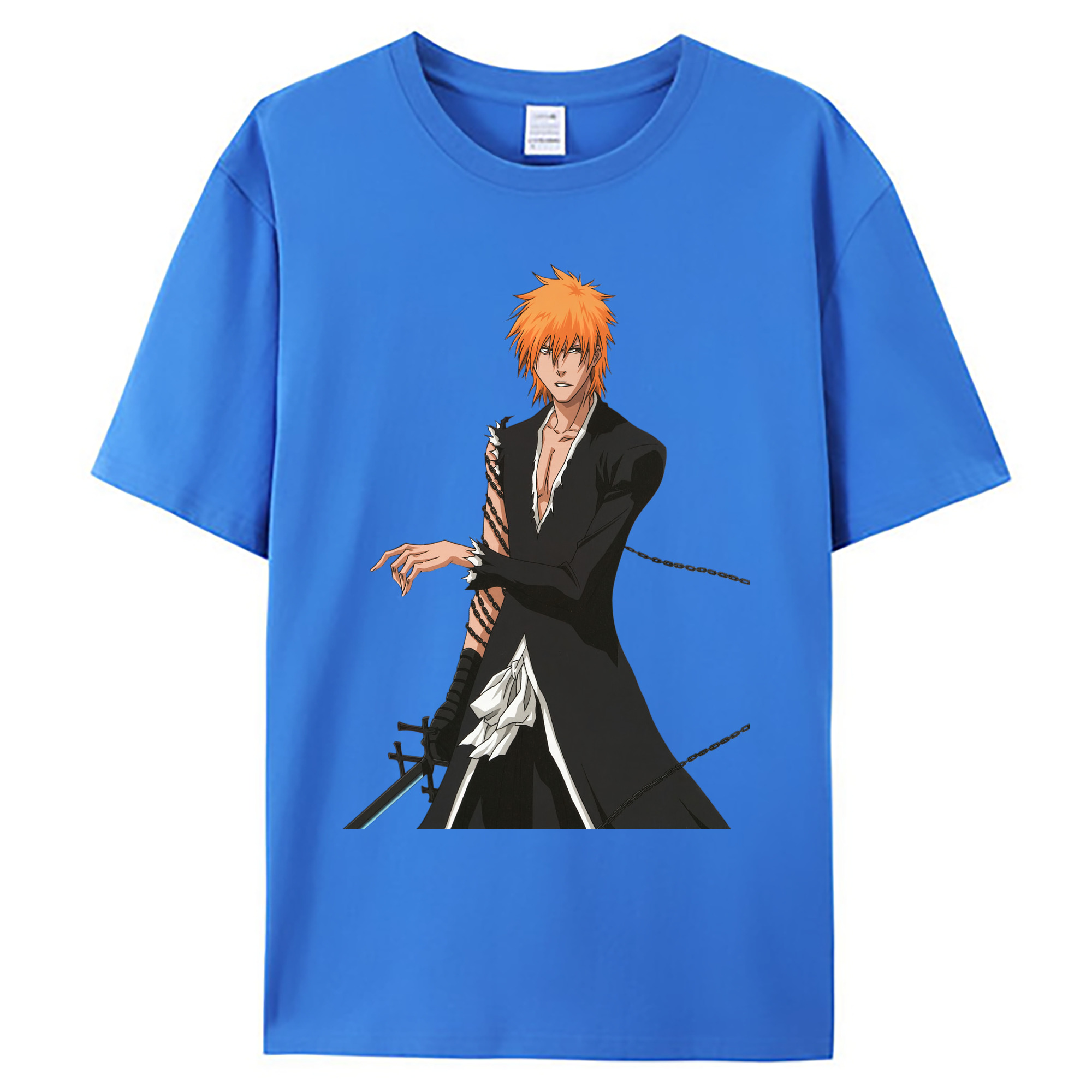 （画像用） ブリーチ 黒崎一護（くろさき いちご）BLEACH Kurosaki Ichigo 綿100％ メンズ半袖Tシャツ｜肌触りやわらか＆通気性