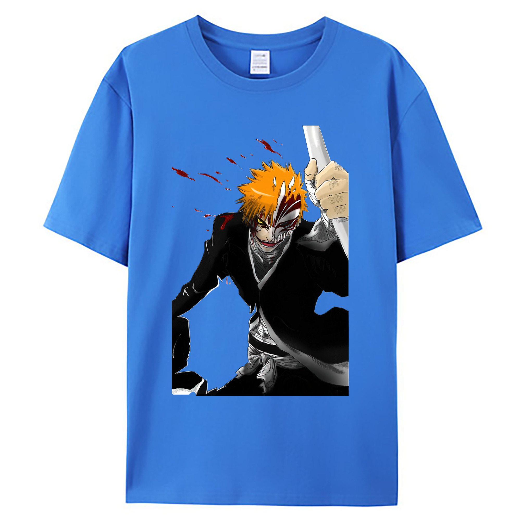 （画像用） ブリーチ 黒崎一護（くろさき いちご）BLEACH Kurosaki Ichigo 綿100％ メンズ半袖Tシャツ｜肌触りやわらか＆通気性
