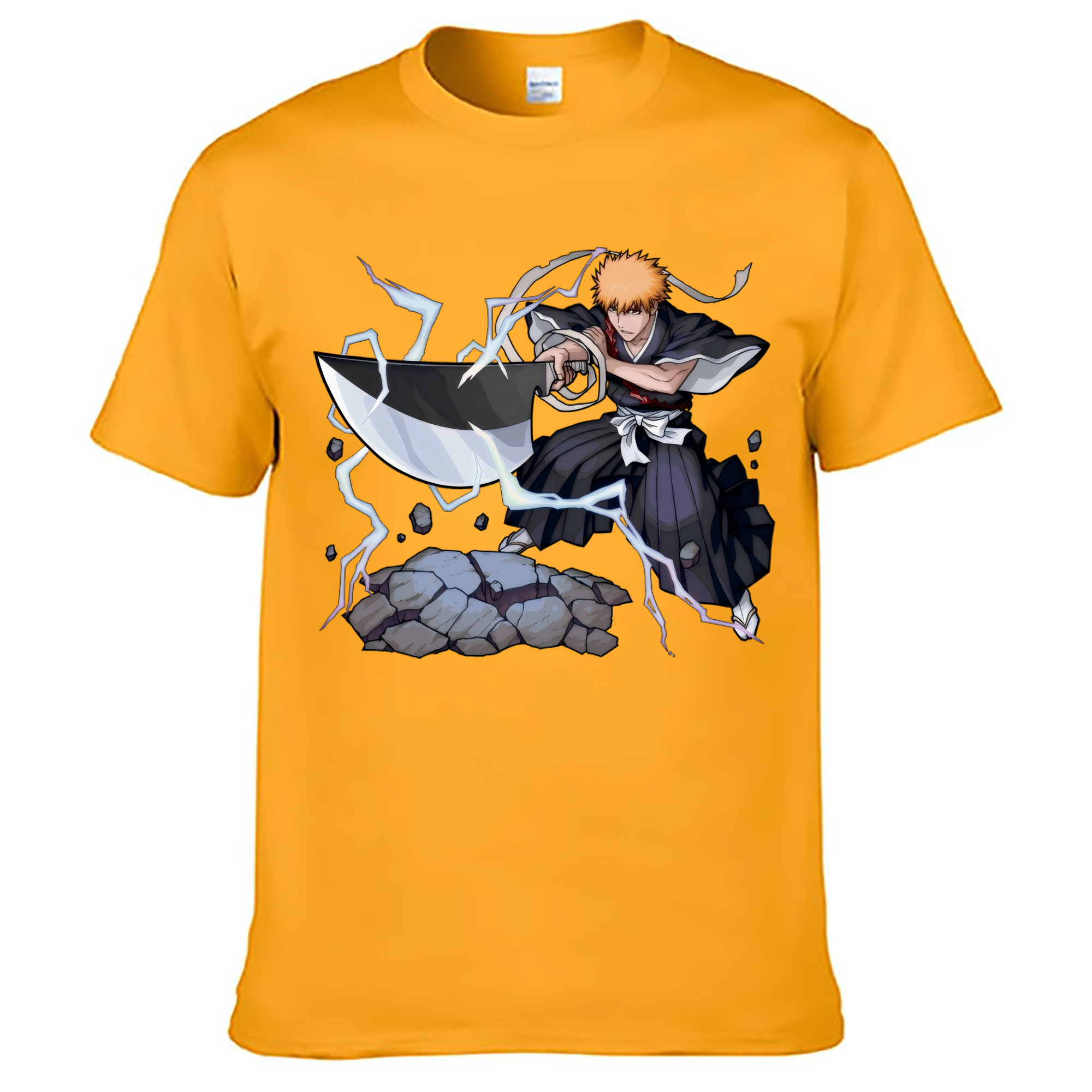 （画像用） ブリーチ 黒崎一護（くろさき いちご）BLEACH Kurosaki Ichigo 綿100％ メンズ半袖Tシャツ｜肌触りやわらか＆通気性