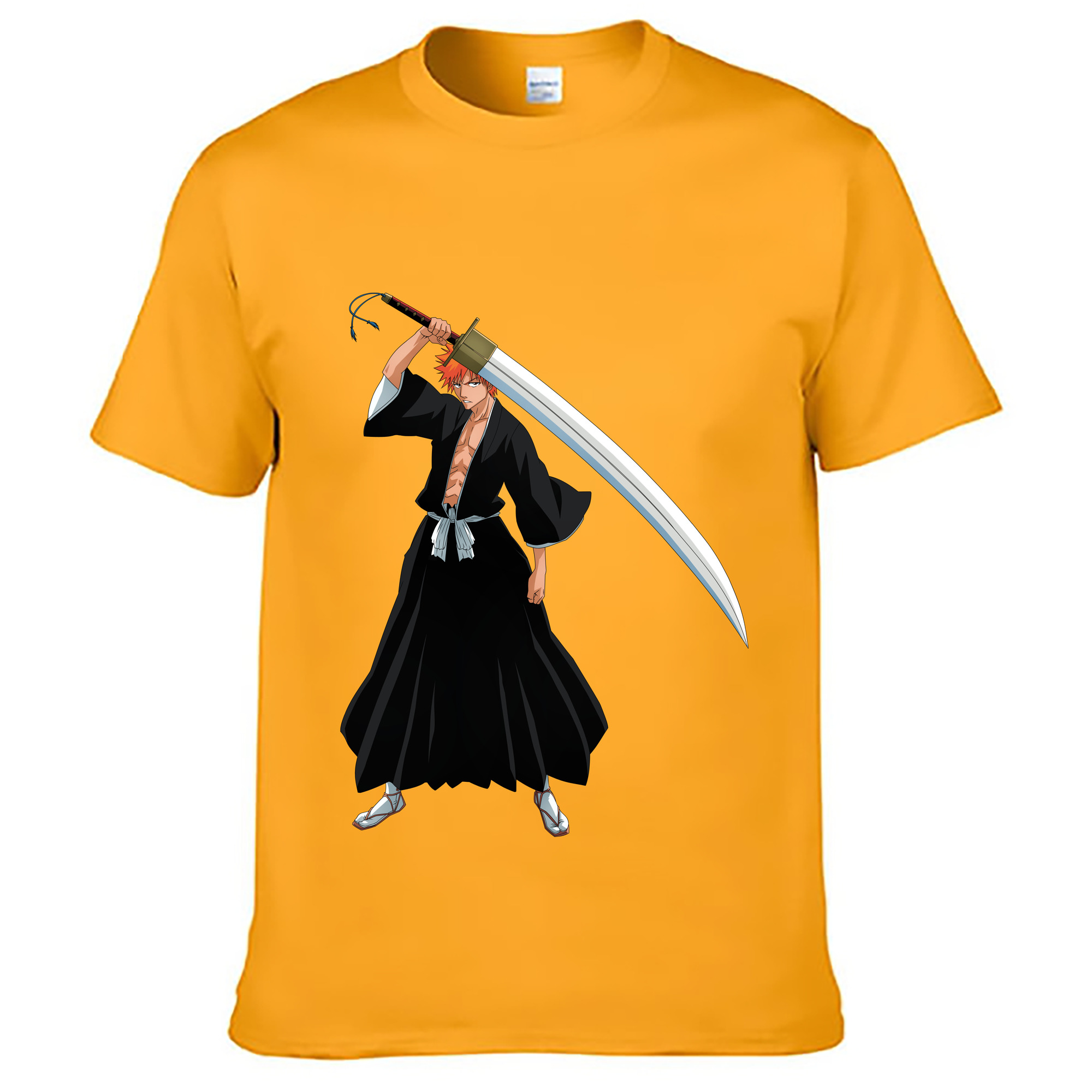 （画像用） ブリーチ 黒崎一護（くろさき いちご）BLEACH Kurosaki Ichigo 綿100％ メンズ半袖Tシャツ｜肌触りやわらか＆通気性