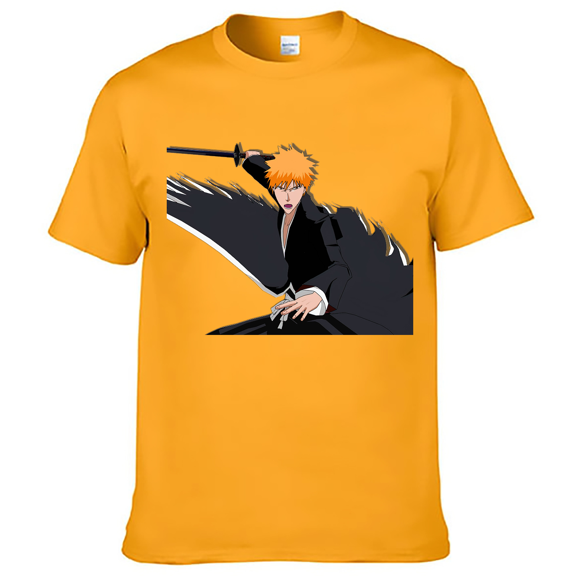 （画像用） ブリーチ 黒崎一護（くろさき いちご）BLEACH Kurosaki Ichigo 綿100％ メンズ半袖Tシャツ｜肌触りやわらか＆通気性
