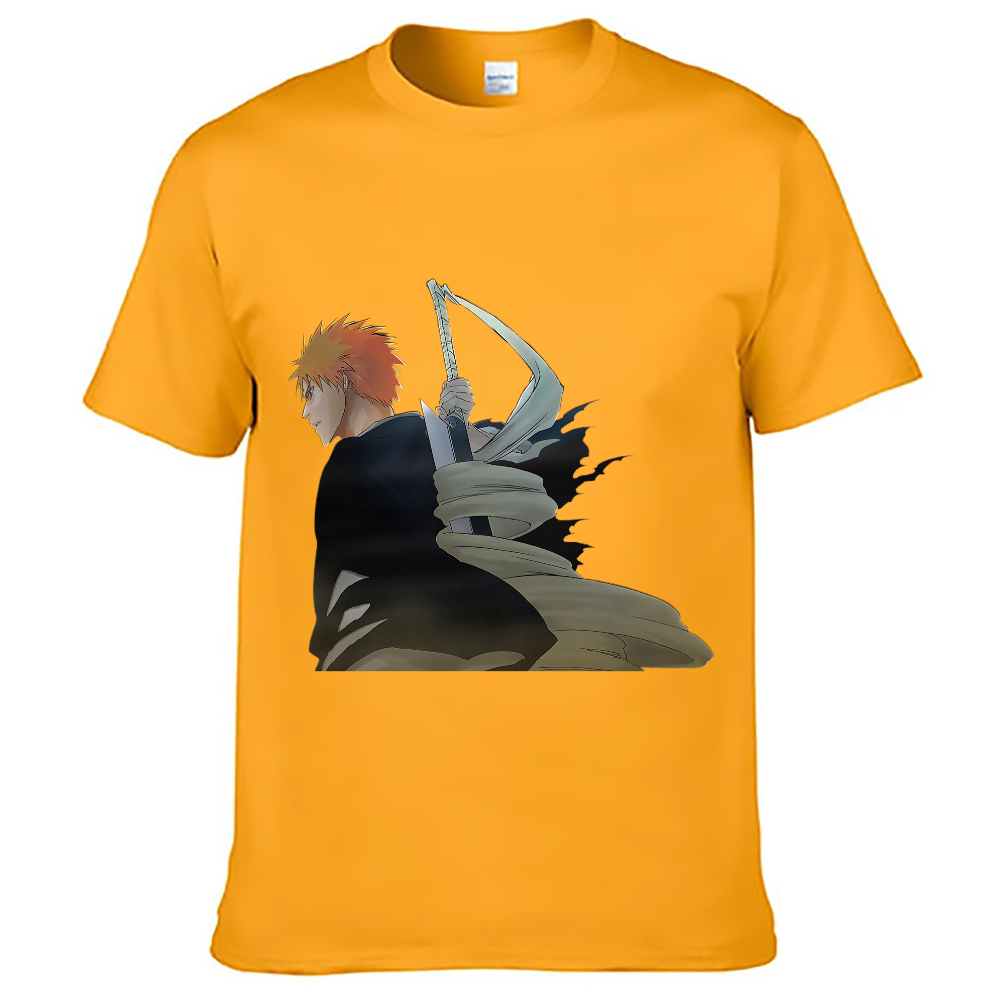 （画像用） ブリーチ 黒崎一護（くろさき いちご）BLEACH Kurosaki Ichigo 綿100％ メンズ半袖Tシャツ｜肌触りやわらか＆通気性