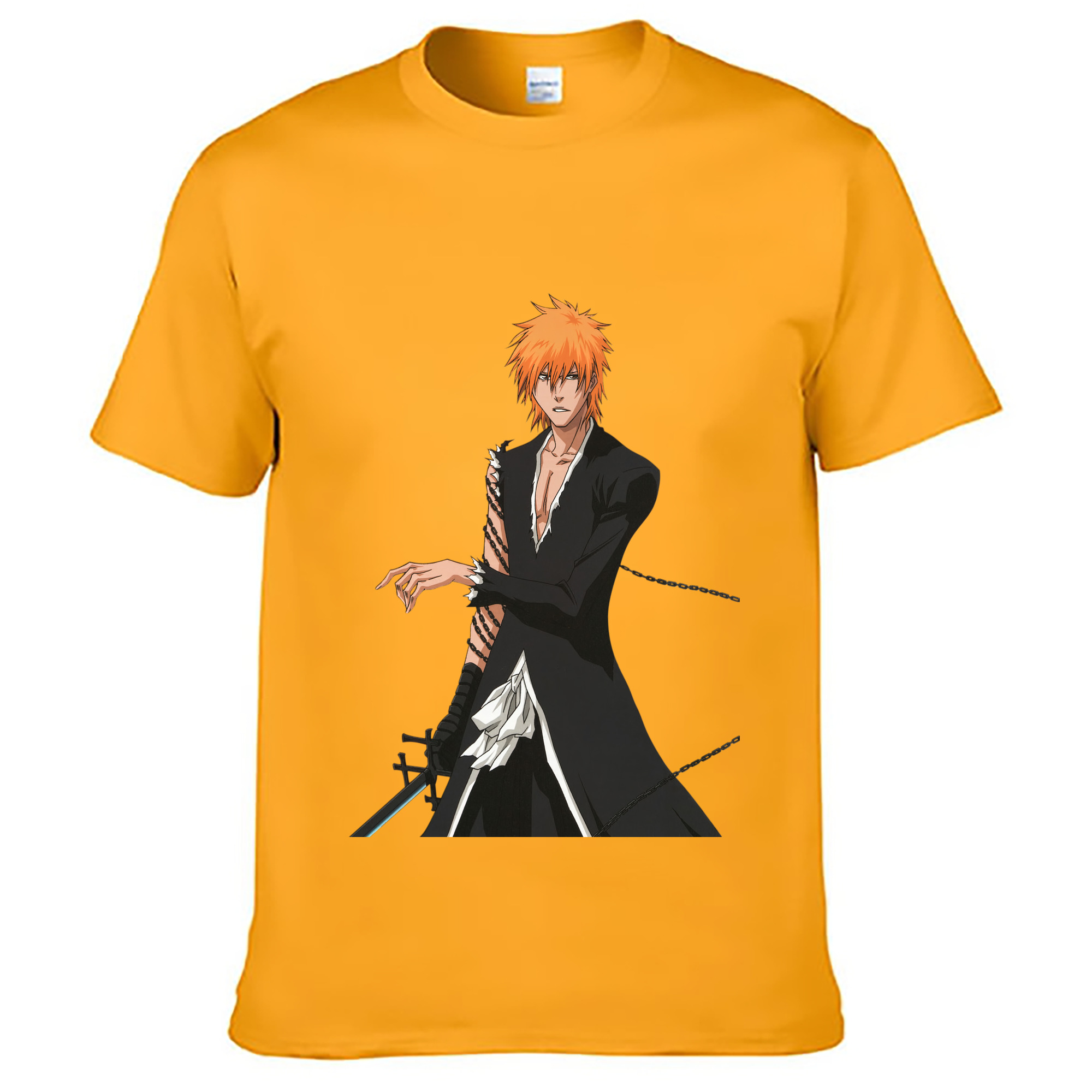 （画像用） ブリーチ 黒崎一護（くろさき いちご）BLEACH Kurosaki Ichigo 綿100％ メンズ半袖Tシャツ｜肌触りやわらか＆通気性