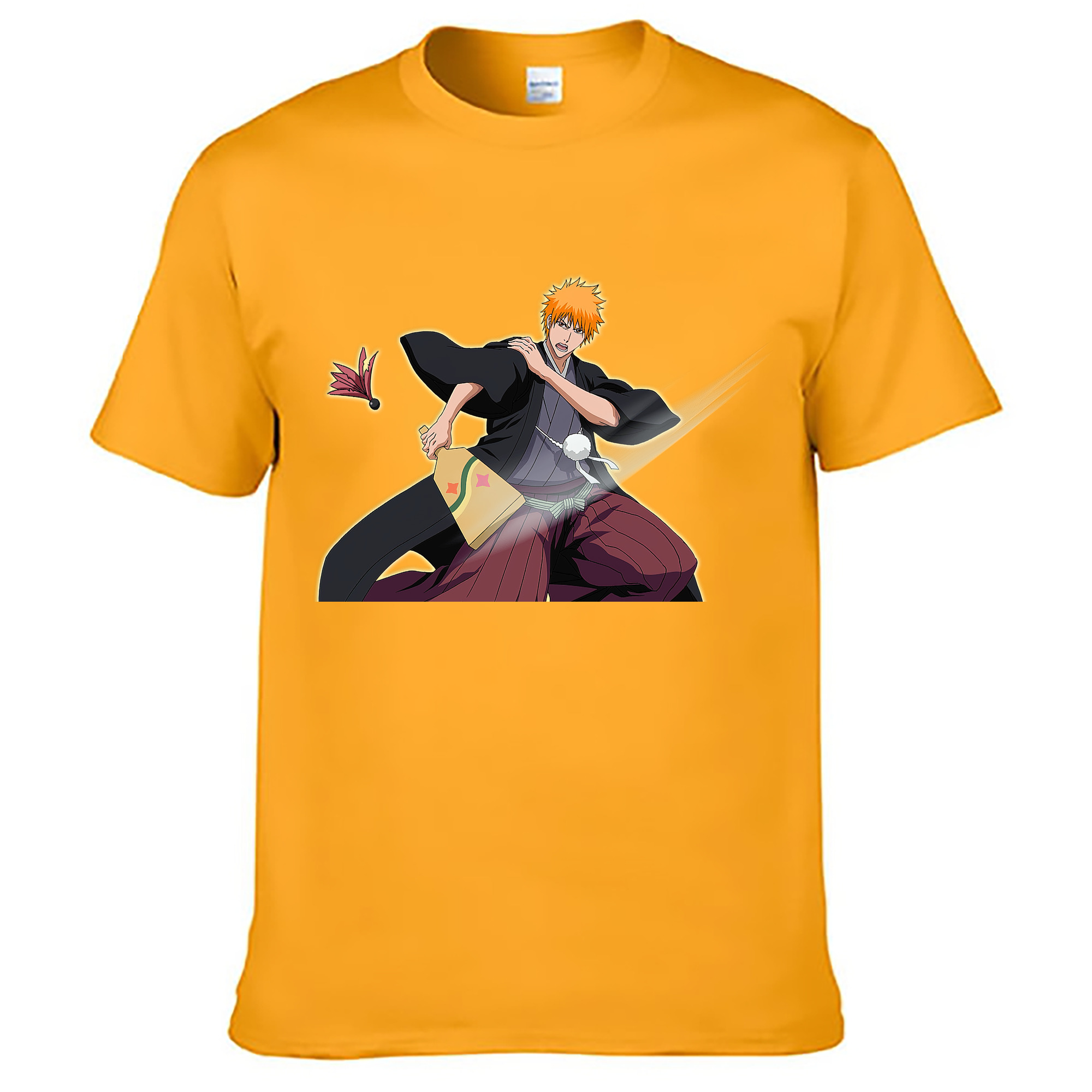 （画像用） ブリーチ 黒崎一護（くろさき いちご）BLEACH Kurosaki Ichigo 綿100％ メンズ半袖Tシャツ｜肌触りやわらか＆通気性