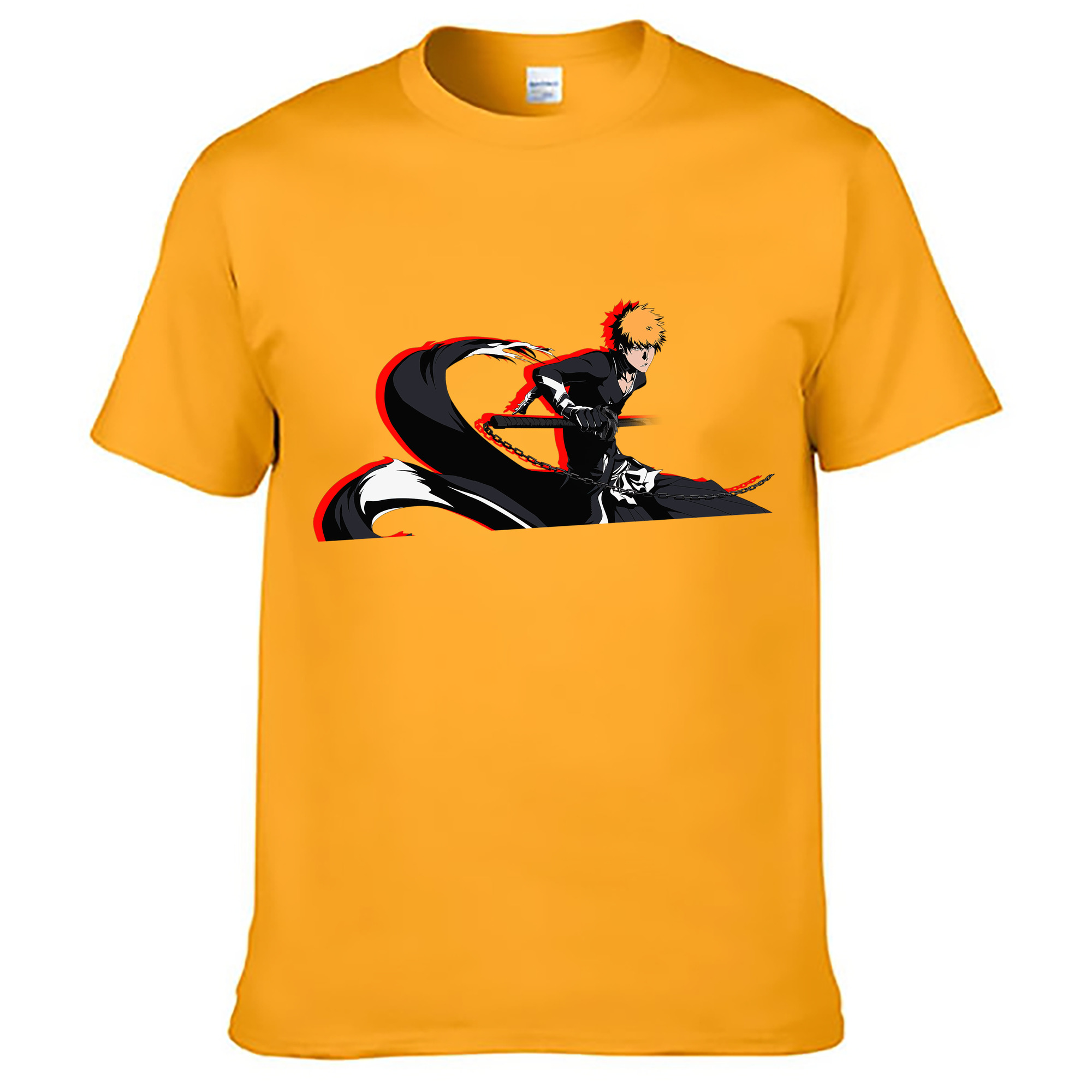 （画像用） ブリーチ 黒崎一護（くろさき いちご）BLEACH Kurosaki Ichigo 綿100％ メンズ半袖Tシャツ｜肌触りやわらか＆通気性