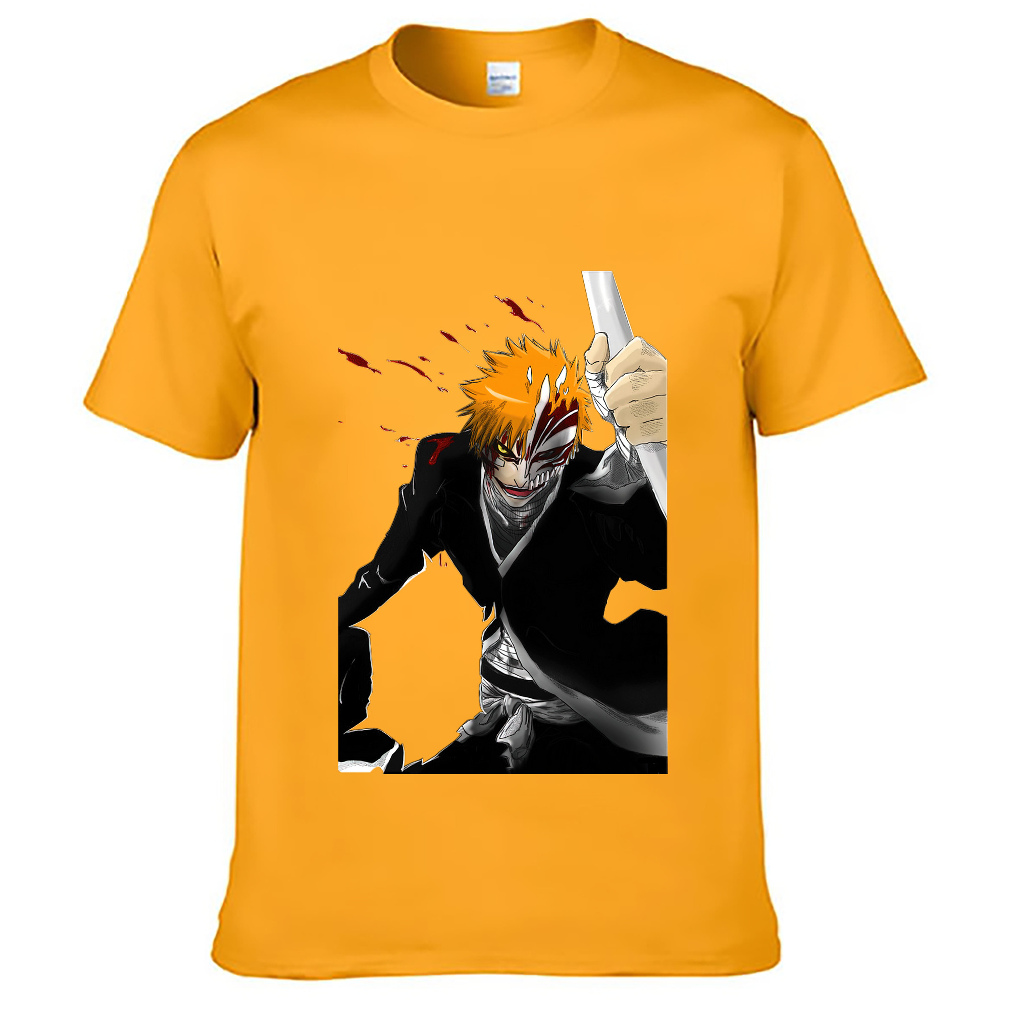 （画像用） ブリーチ 黒崎一護（くろさき いちご）BLEACH Kurosaki Ichigo 綿100％ メンズ半袖Tシャツ｜肌触りやわらか＆通気性