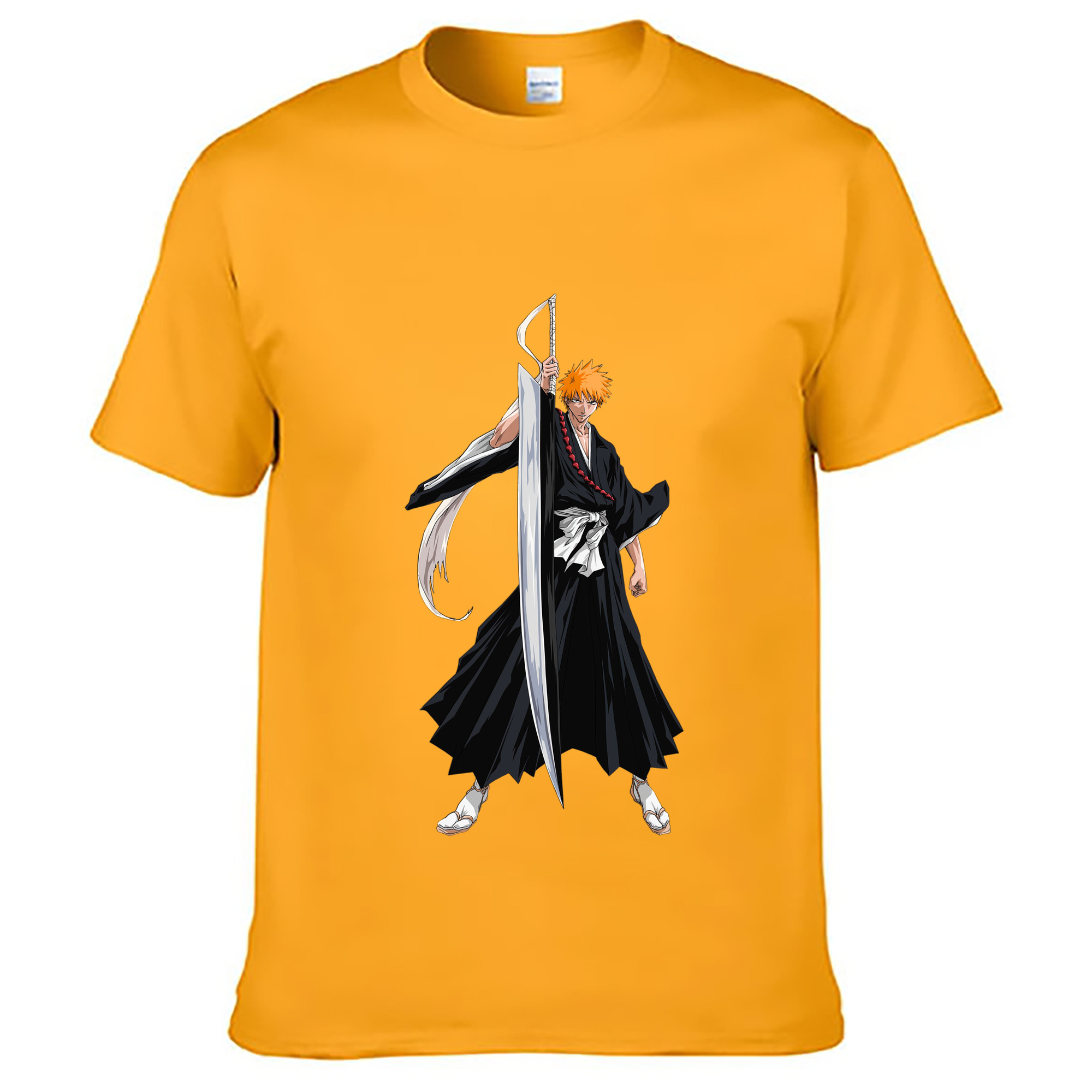 （画像用） ブリーチ 黒崎一護（くろさき いちご）BLEACH Kurosaki Ichigo 綿100％ メンズ半袖Tシャツ｜肌触りやわらか＆通気性