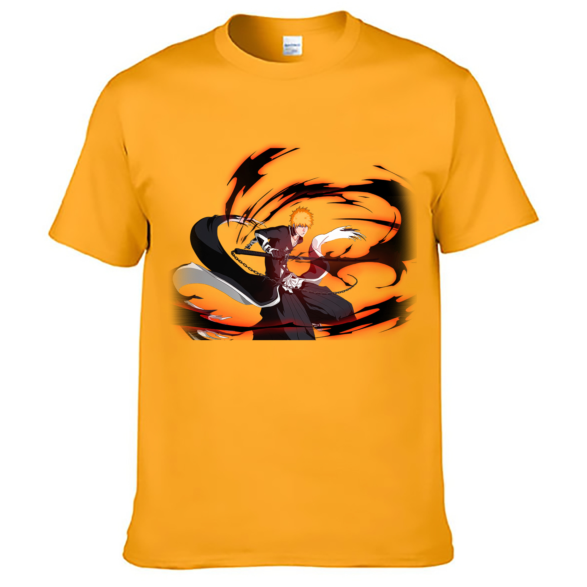 （画像用） ブリーチ 黒崎一護（くろさき いちご）BLEACH Kurosaki Ichigo 綿100％ メンズ半袖Tシャツ｜肌触りやわらか＆通気性