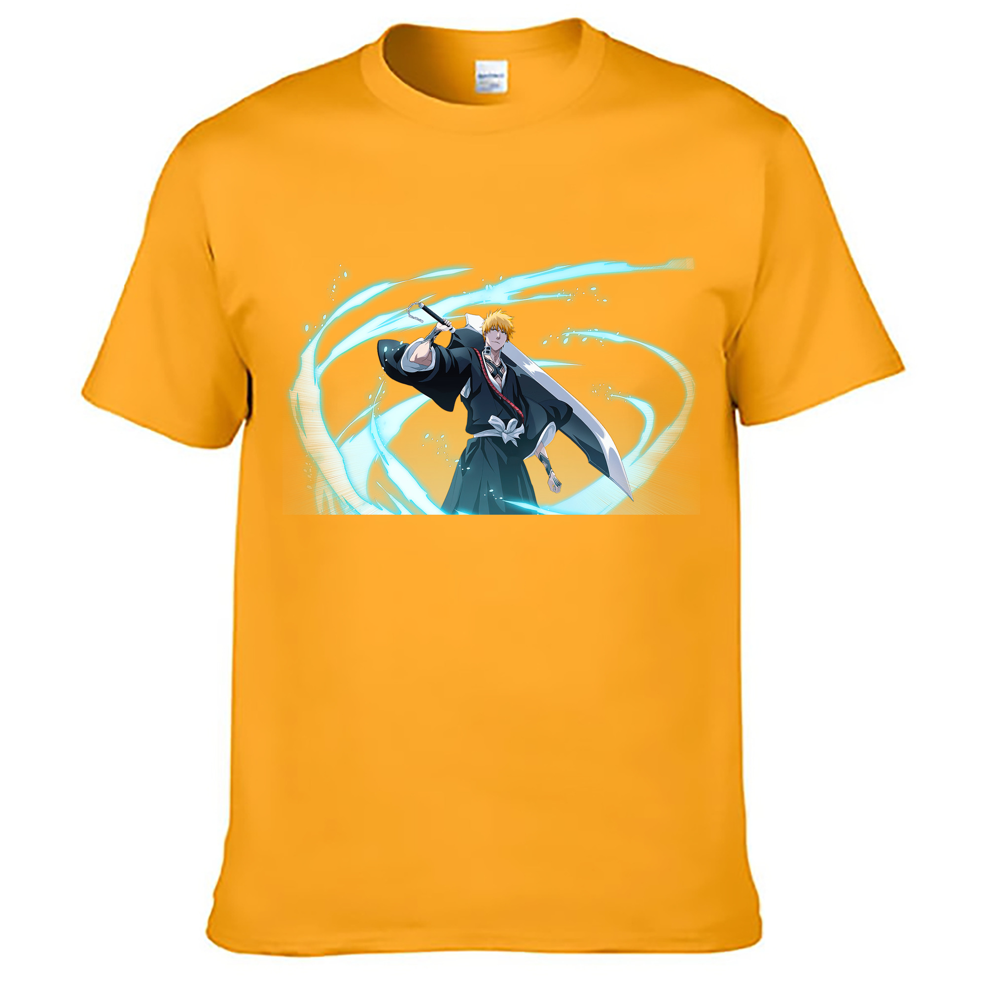 （画像用） ブリーチ 黒崎一護（くろさき いちご）BLEACH Kurosaki Ichigo 綿100％ メンズ半袖Tシャツ｜肌触りやわらか＆通気性