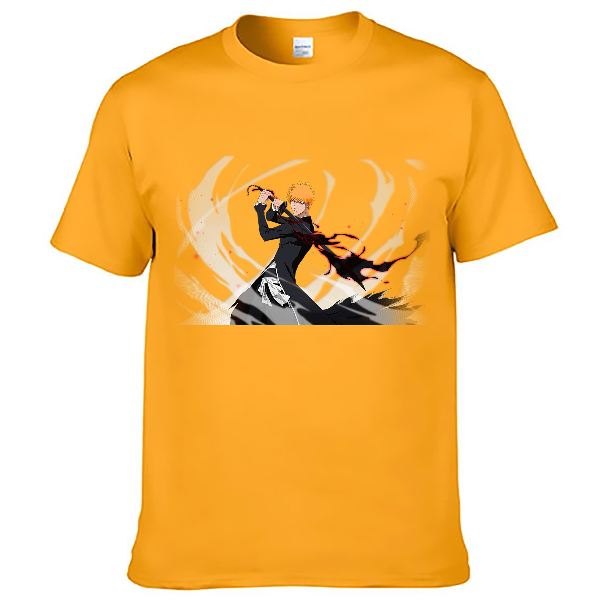 （画像用） ブリーチ 黒崎一護（くろさき いちご）BLEACH Kurosaki Ichigo 綿100％ メンズ半袖Tシャツ｜肌触りやわらか＆通気性