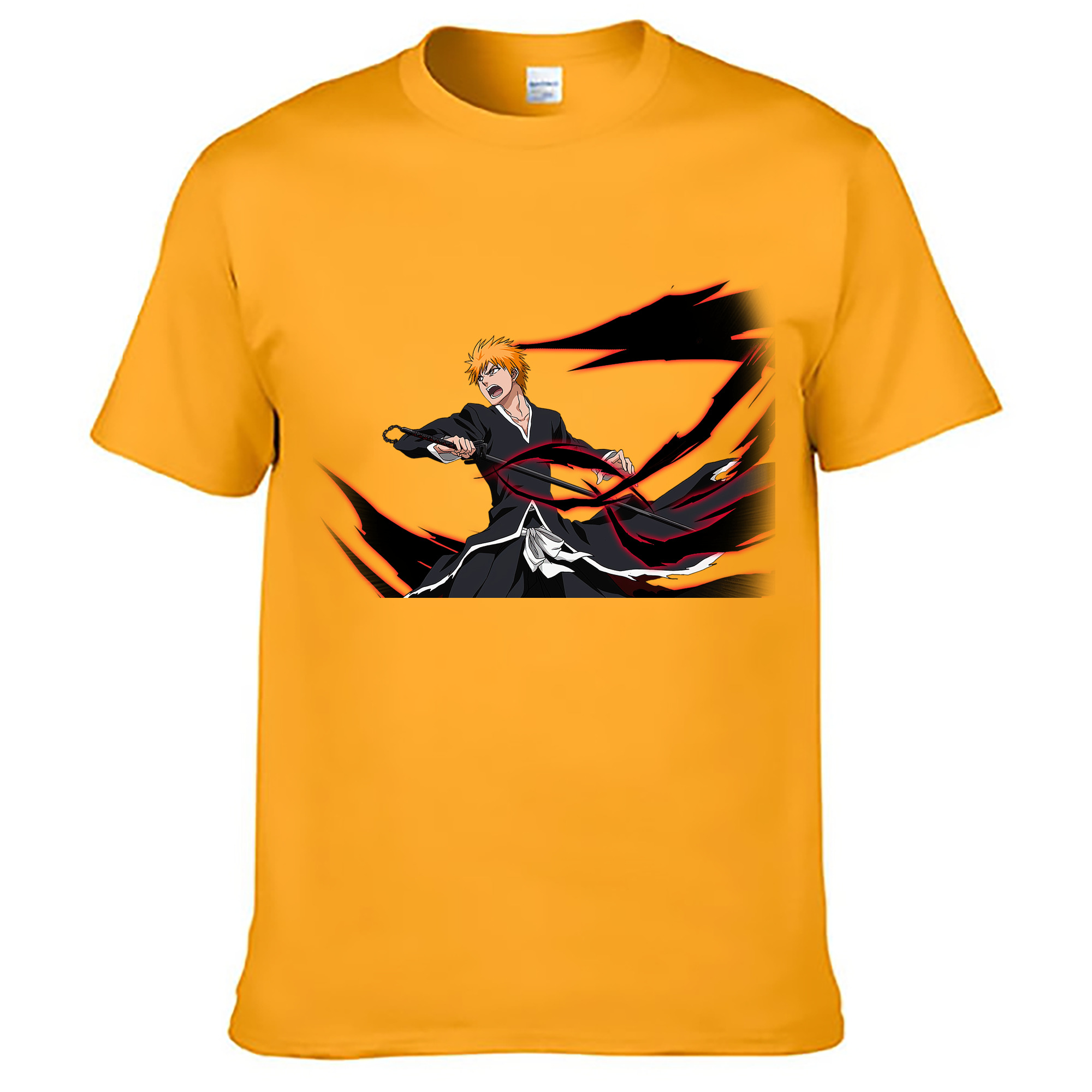 （画像用） ブリーチ 黒崎一護（くろさき いちご）BLEACH Kurosaki Ichigo 綿100％ メンズ半袖Tシャツ｜肌触りやわらか＆通気性