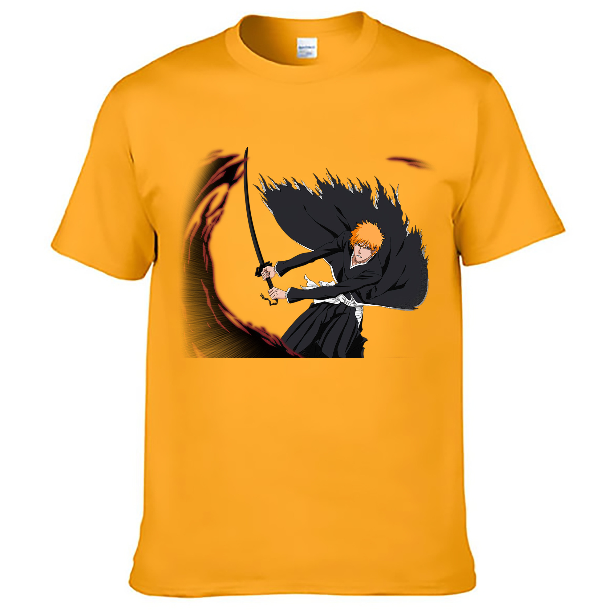 （画像用） ブリーチ 黒崎一護（くろさき いちご）BLEACH Kurosaki Ichigo 綿100％ メンズ半袖Tシャツ｜肌触りやわらか＆通気性