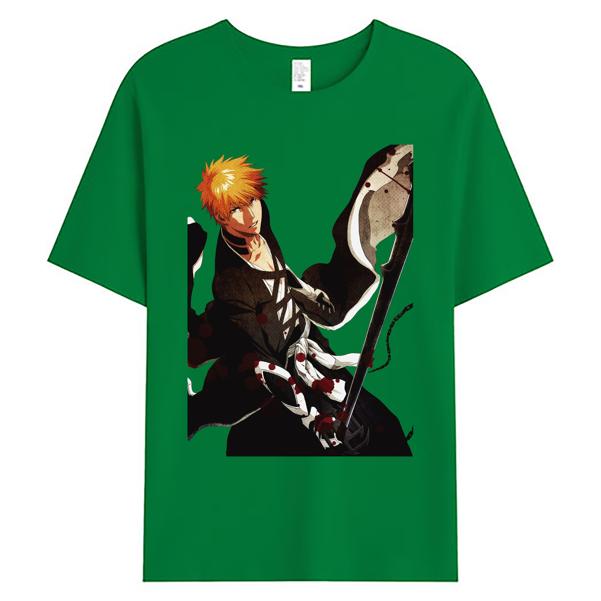 （画像用） ブリーチ 黒崎一護（くろさき いちご）BLEACH Kurosaki Ichigo 綿100％ メンズ半袖Tシャツ｜肌触りやわらか＆通気性