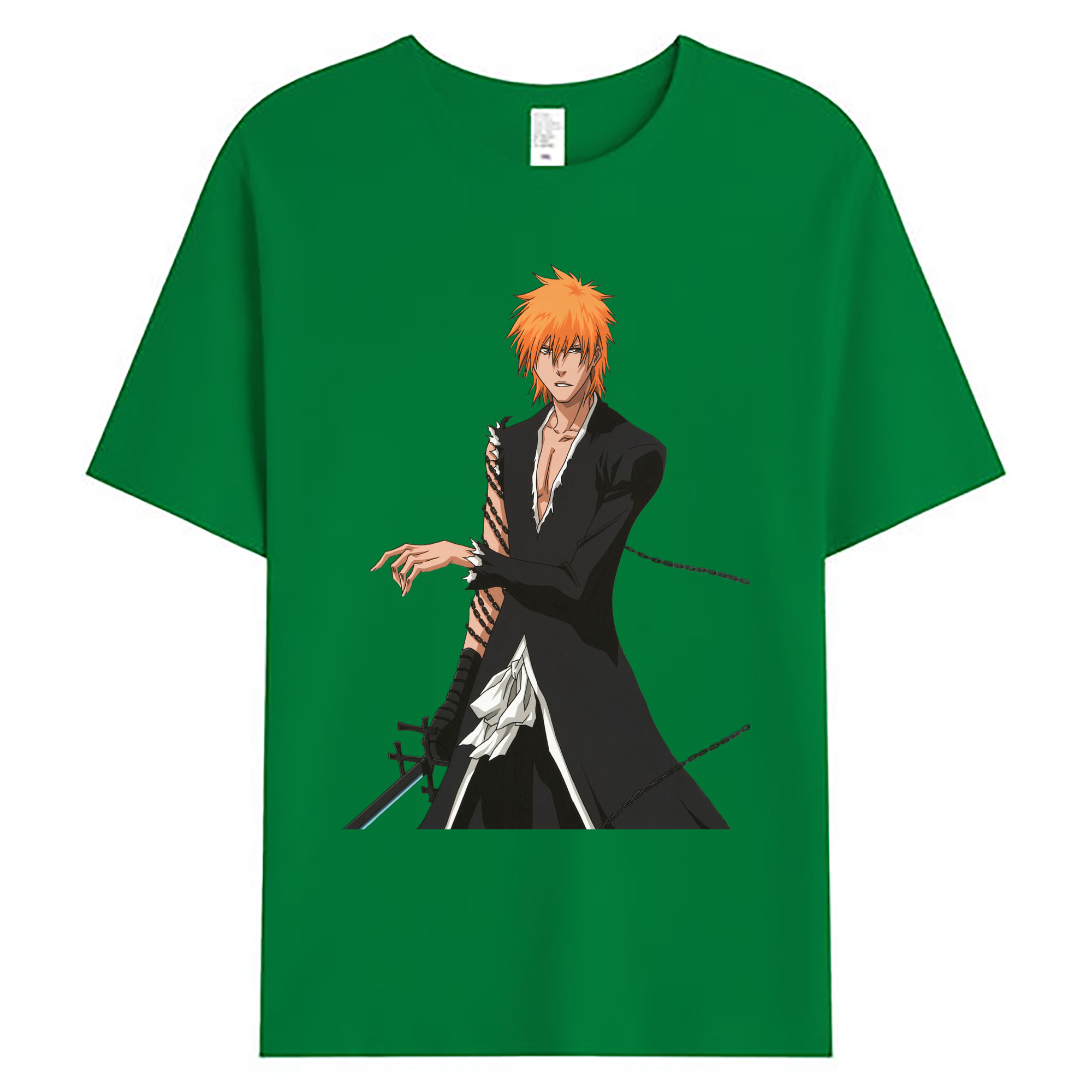 （画像用） ブリーチ 黒崎一護（くろさき いちご）BLEACH Kurosaki Ichigo 綿100％ メンズ半袖Tシャツ｜肌触りやわらか＆通気性