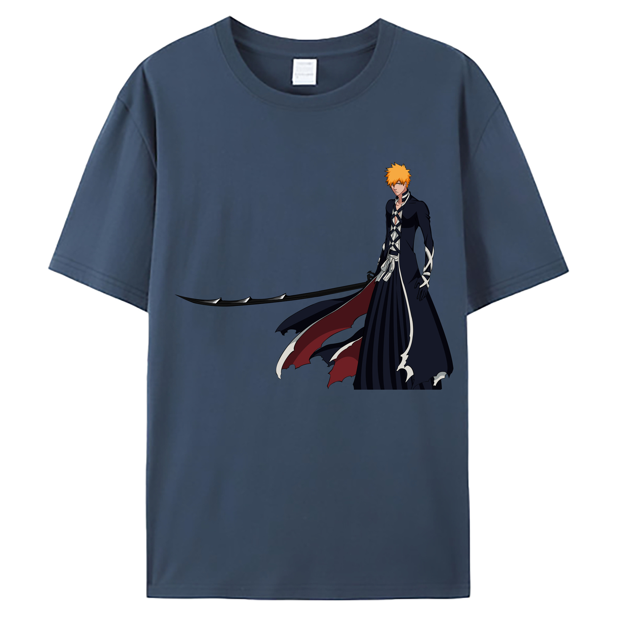 （画像用） ブリーチ 黒崎一護（くろさき いちご）BLEACH Kurosaki Ichigo 綿100％ メンズ半袖Tシャツ｜肌触りやわらか＆通気性
