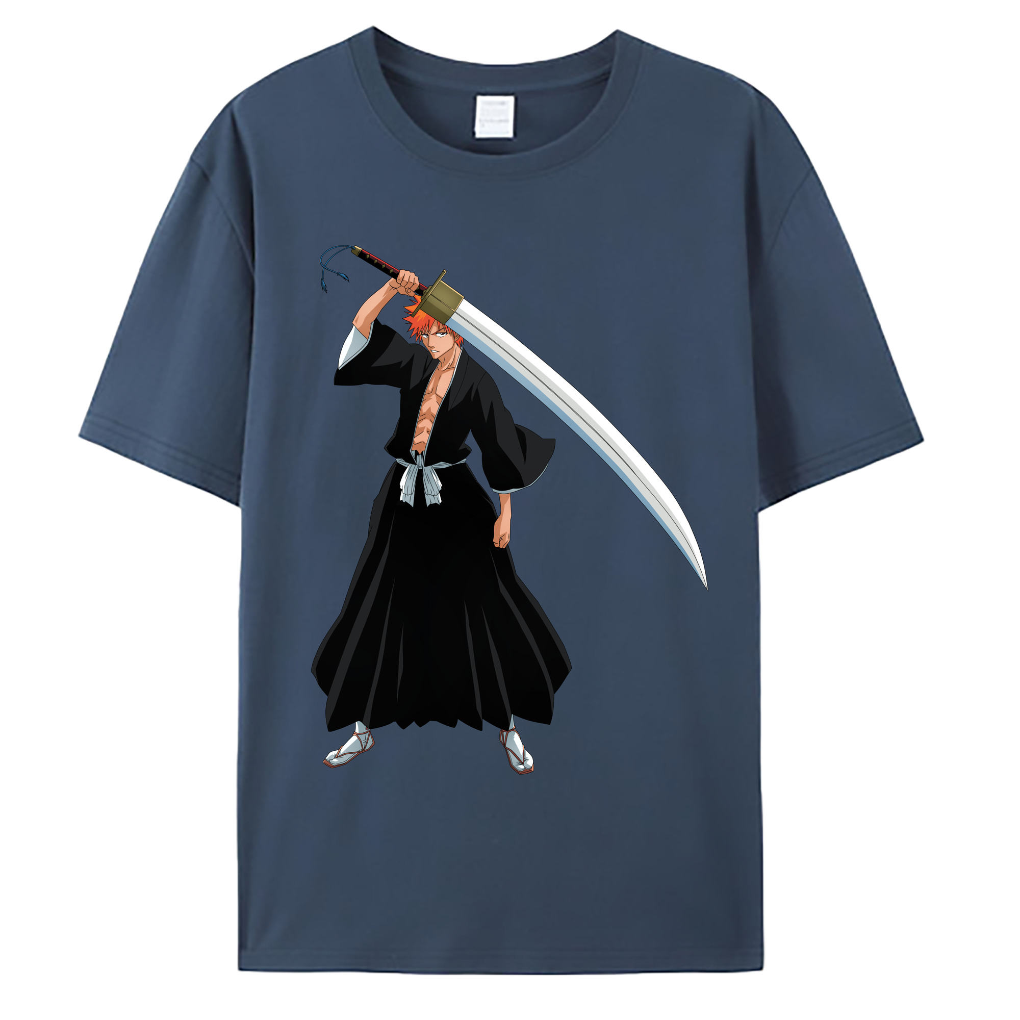 （画像用） ブリーチ 黒崎一護（くろさき いちご）BLEACH Kurosaki Ichigo 綿100％ メンズ半袖Tシャツ｜肌触りやわらか＆通気性