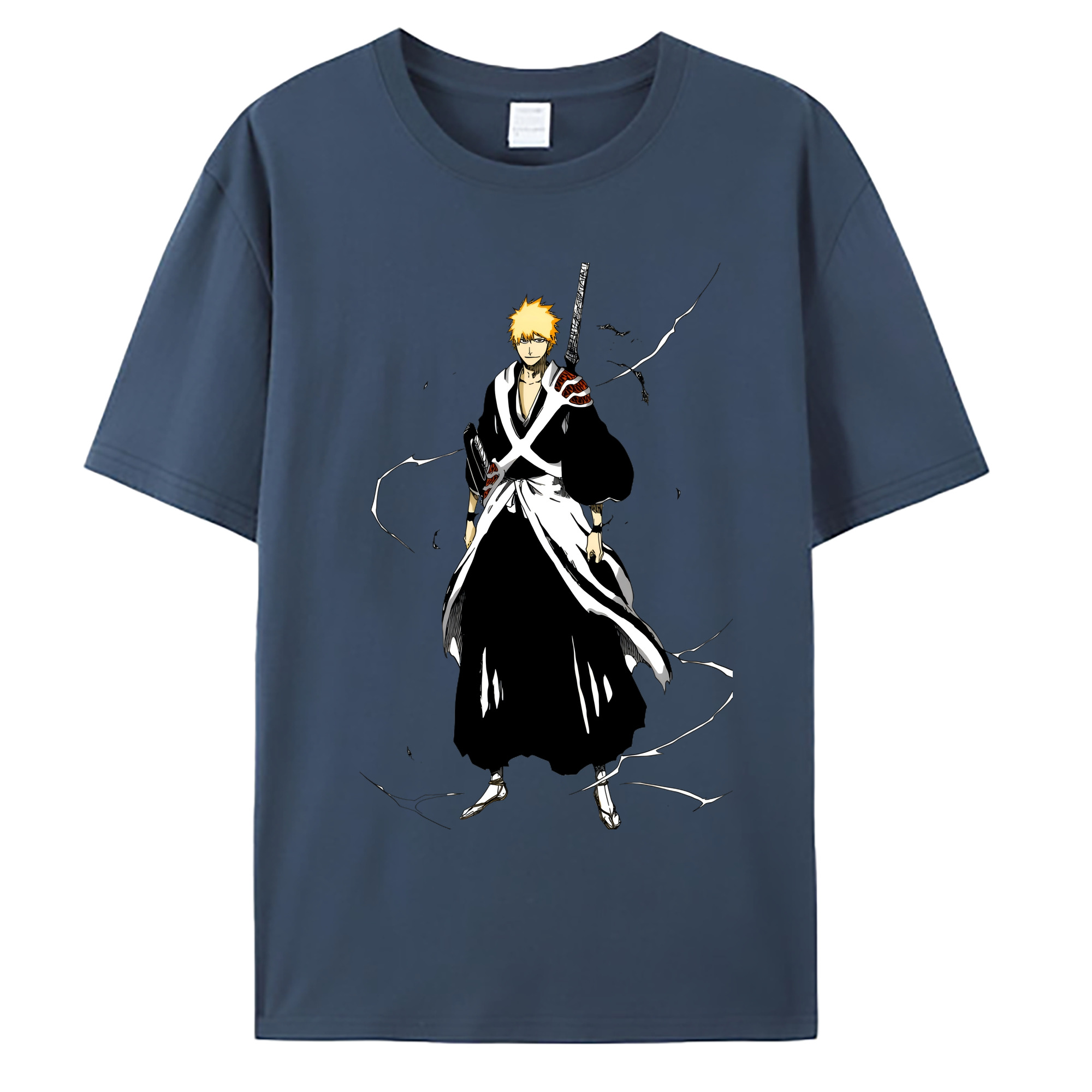 （画像用） ブリーチ 黒崎一護（くろさき いちご）BLEACH Kurosaki Ichigo 綿100％ メンズ半袖Tシャツ｜肌触りやわらか＆通気性
