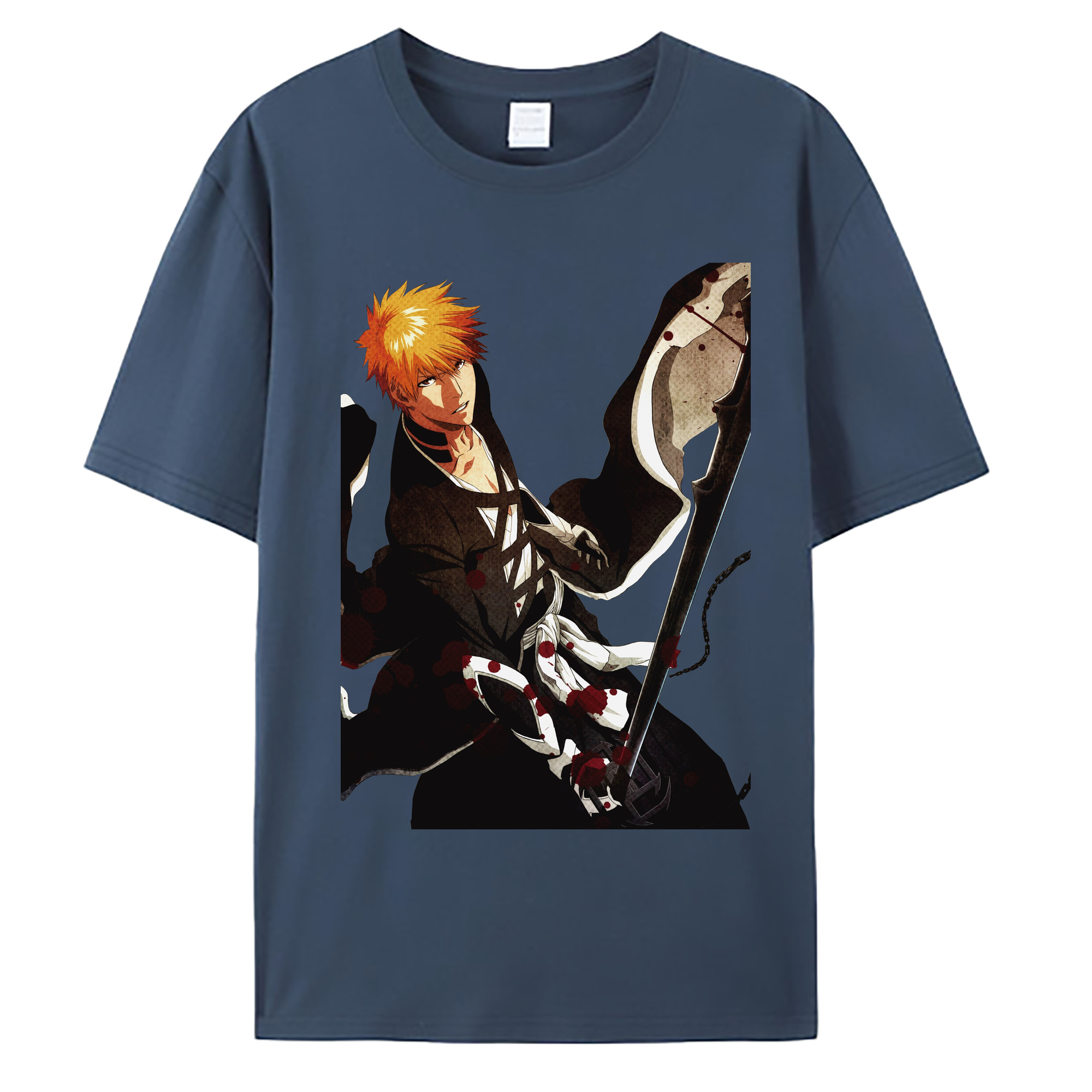 （画像用） ブリーチ 黒崎一護（くろさき いちご）BLEACH Kurosaki Ichigo 綿100％ メンズ半袖Tシャツ｜肌触りやわらか＆通気性