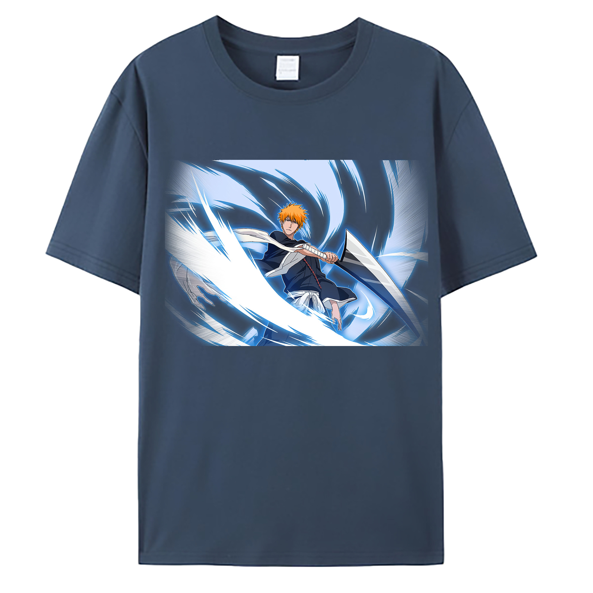 （画像用） ブリーチ 黒崎一護（くろさき いちご）BLEACH Kurosaki Ichigo 綿100％ メンズ半袖Tシャツ｜肌触りやわらか＆通気性