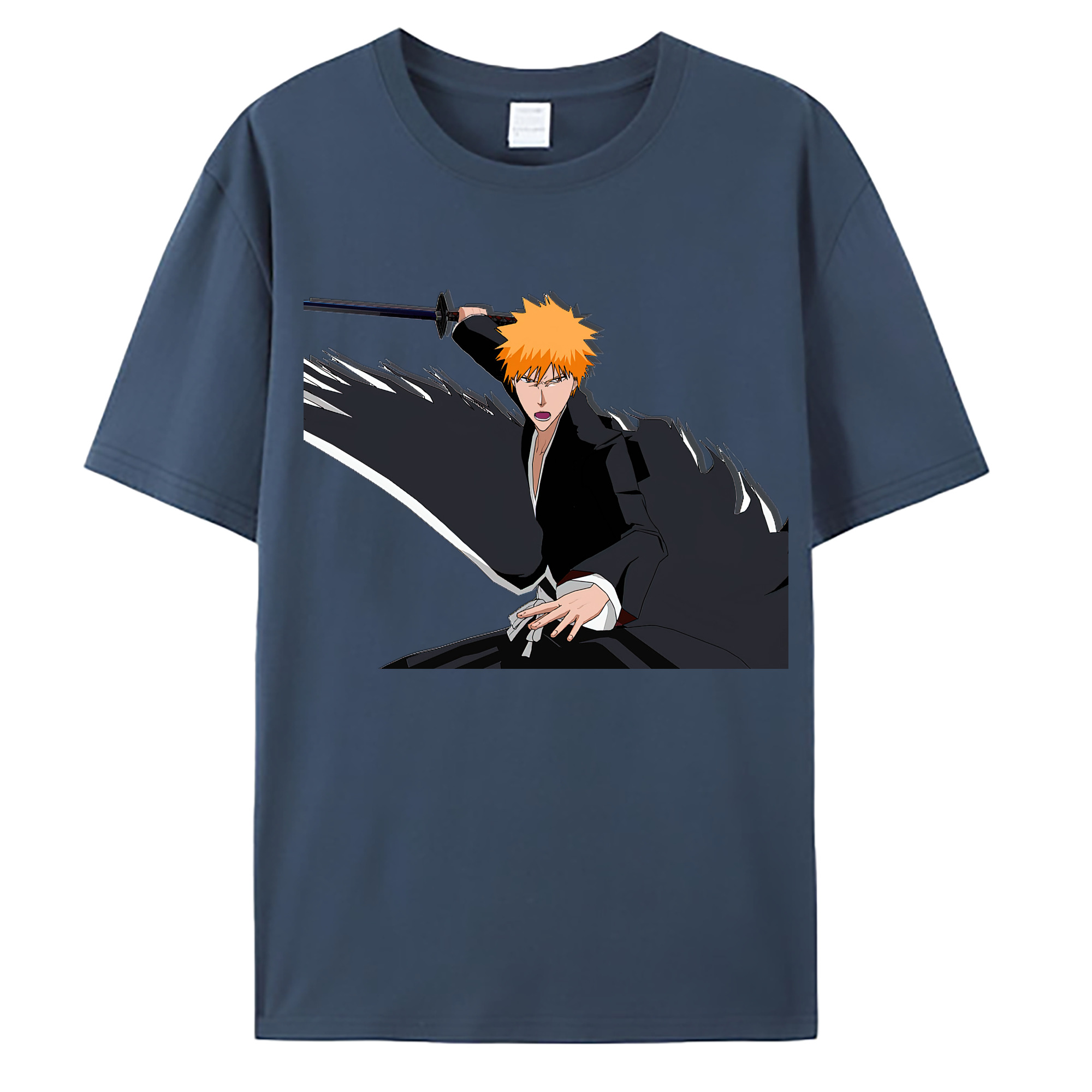 （画像用） ブリーチ 黒崎一護（くろさき いちご）BLEACH Kurosaki Ichigo 綿100％ メンズ半袖Tシャツ｜肌触りやわらか＆通気性