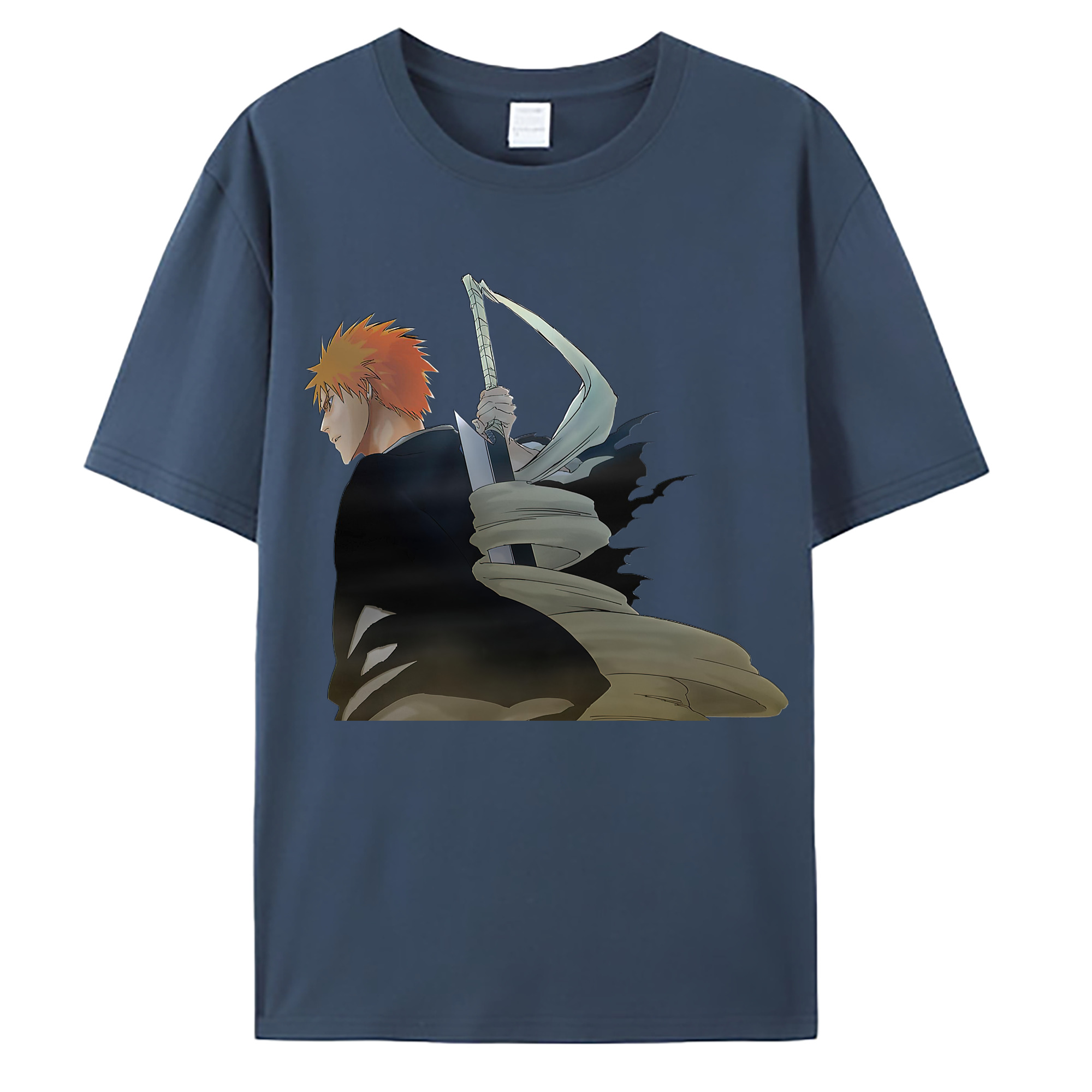 （画像用） ブリーチ 黒崎一護（くろさき いちご）BLEACH Kurosaki Ichigo 綿100％ メンズ半袖Tシャツ｜肌触りやわらか＆通気性