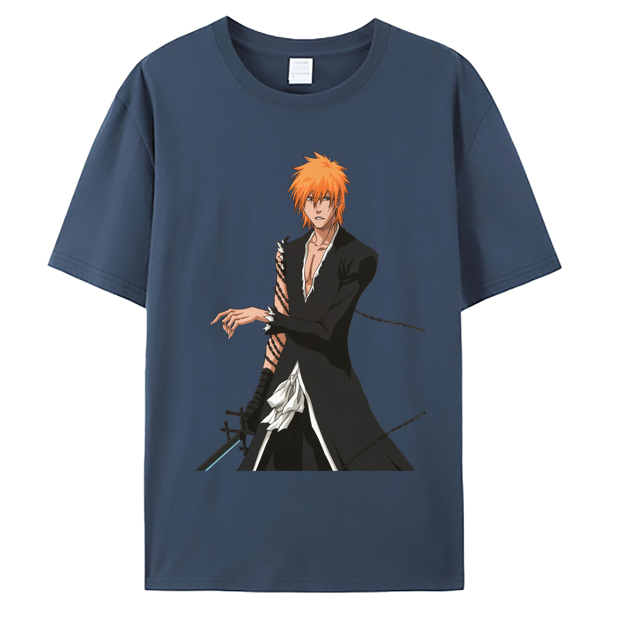 （画像用） ブリーチ 黒崎一護（くろさき いちご）BLEACH Kurosaki Ichigo 綿100％ メンズ半袖Tシャツ｜肌触りやわらか＆通気性