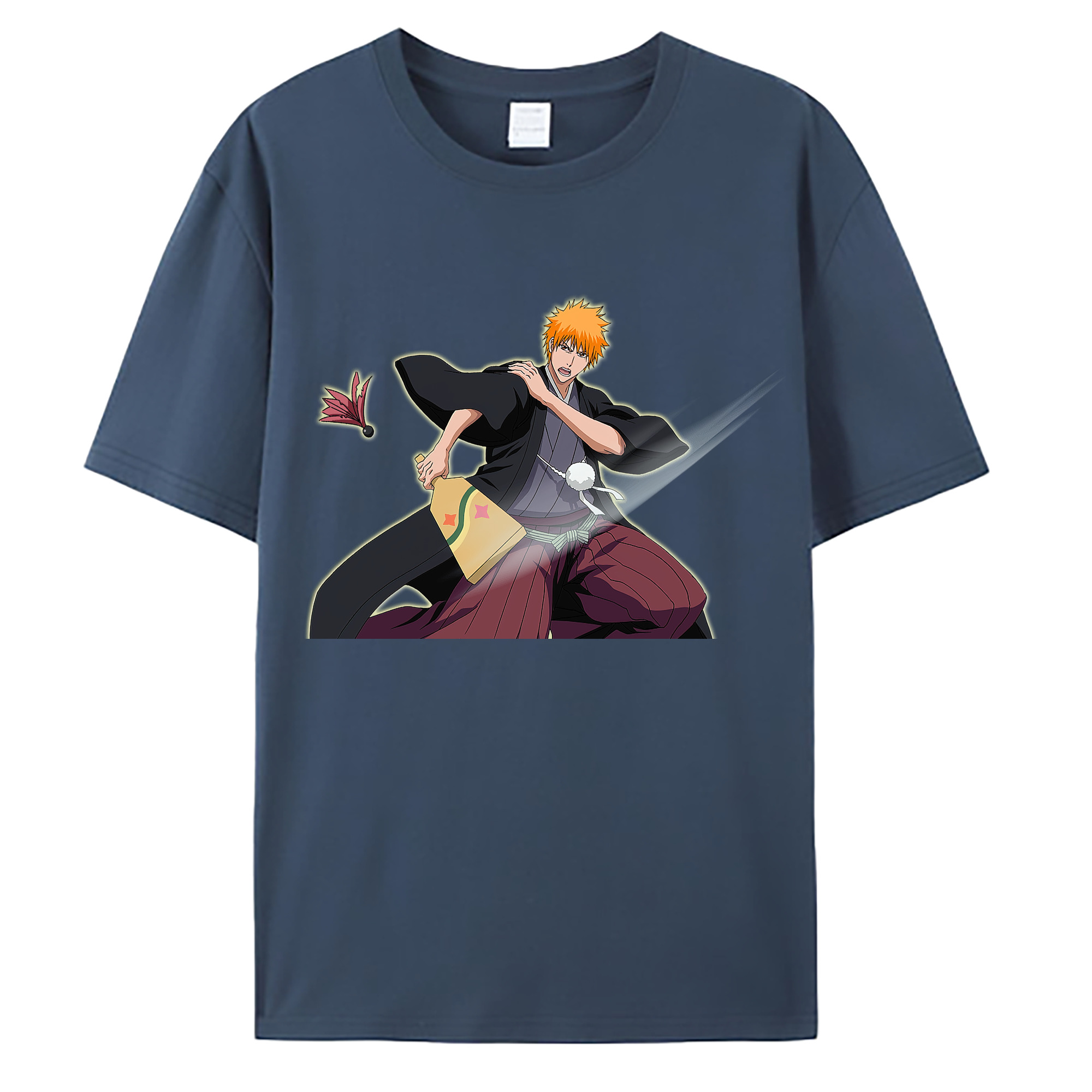（画像用） ブリーチ 黒崎一護（くろさき いちご）BLEACH Kurosaki Ichigo 綿100％ メンズ半袖Tシャツ｜肌触りやわらか＆通気性