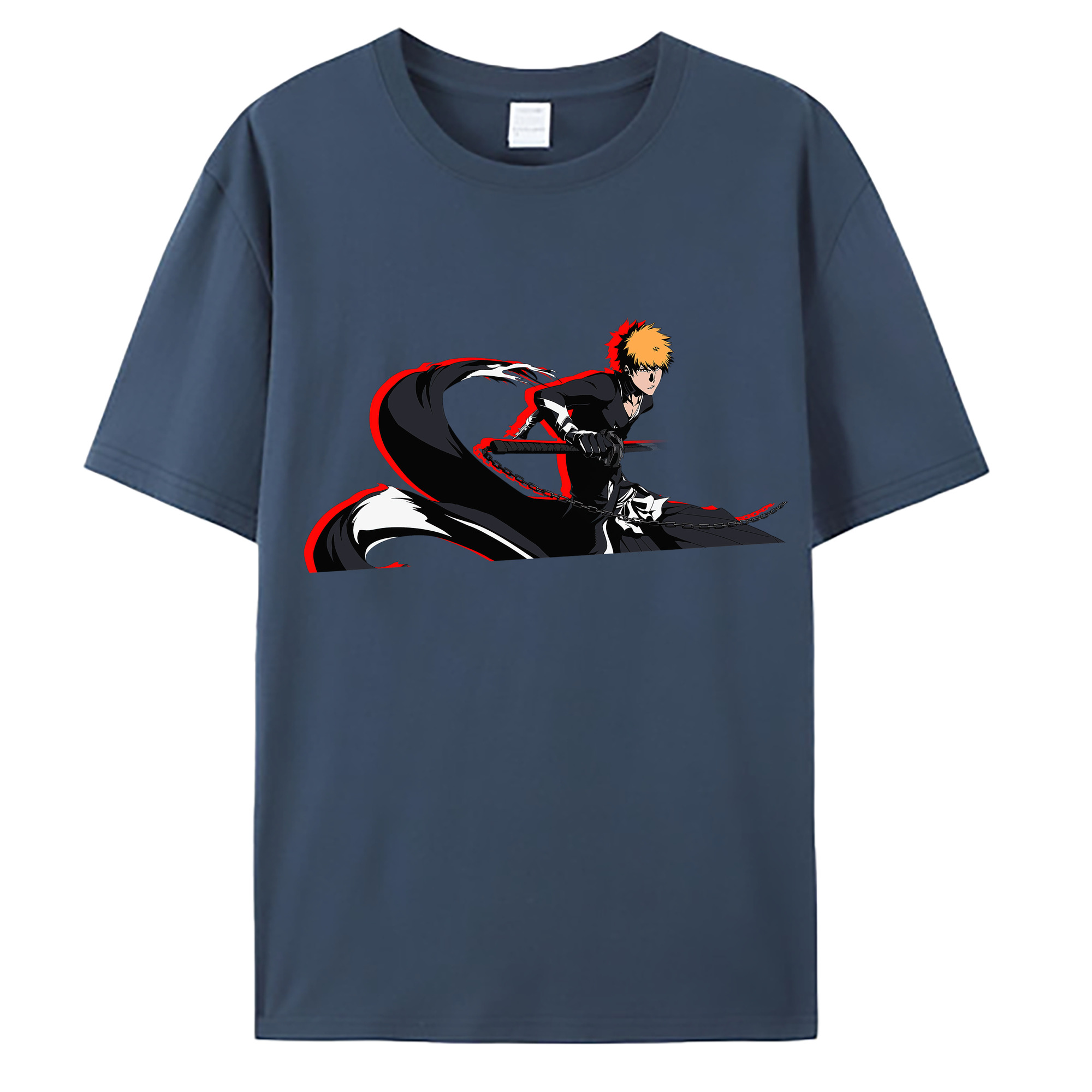 （画像用） ブリーチ 黒崎一護（くろさき いちご）BLEACH Kurosaki Ichigo 綿100％ メンズ半袖Tシャツ｜肌触りやわらか＆通気性