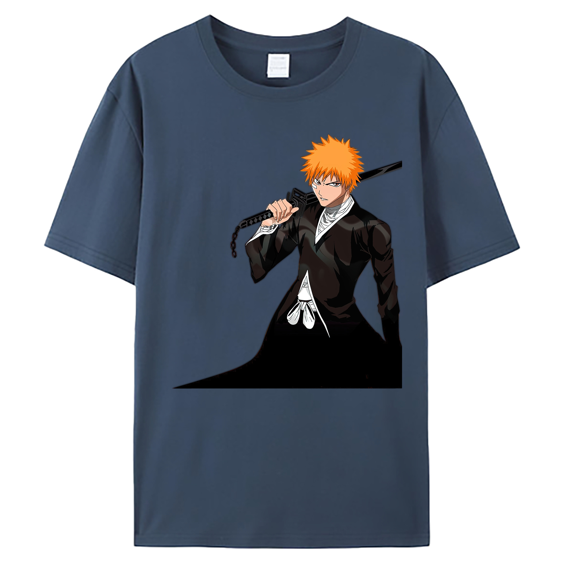 （画像用） ブリーチ 黒崎一護（くろさき いちご）BLEACH Kurosaki Ichigo 綿100％ メンズ半袖Tシャツ｜肌触りやわらか＆通気性