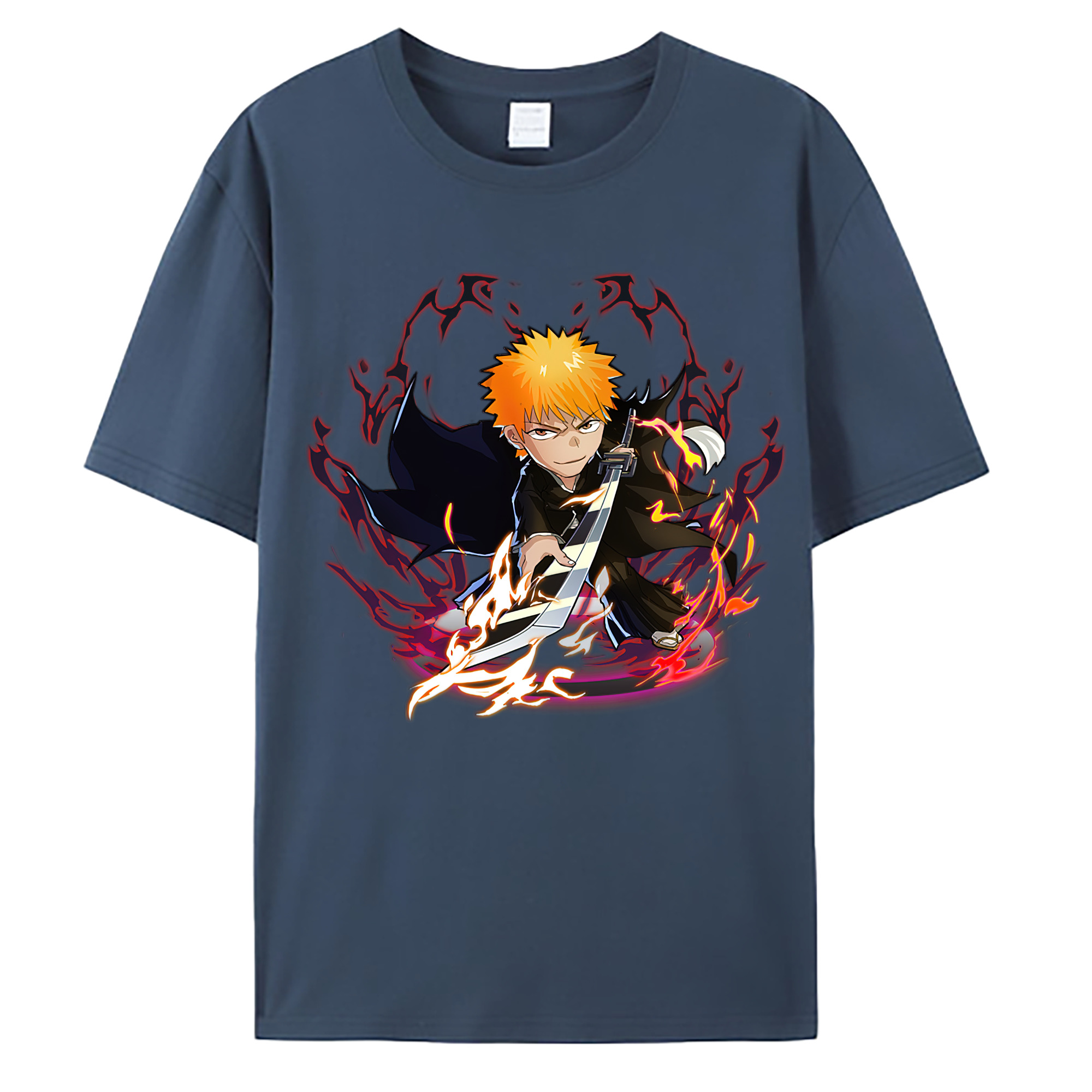 （画像用） ブリーチ 黒崎一護（くろさき いちご）BLEACH Kurosaki Ichigo 綿100％ メンズ半袖Tシャツ｜肌触りやわらか＆通気性