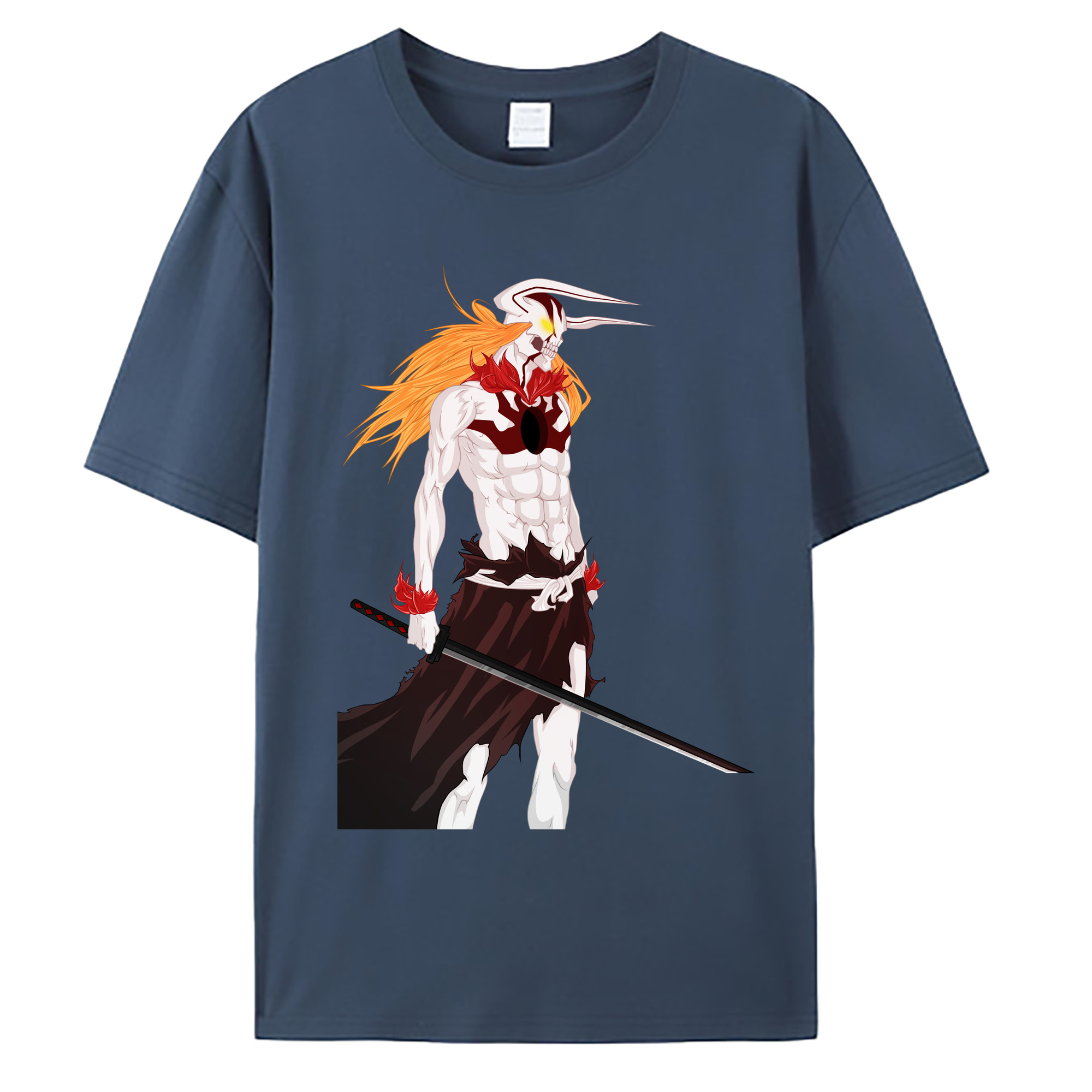（画像用） ブリーチ 黒崎一護（くろさき いちご）BLEACH Kurosaki Ichigo 綿100％ メンズ半袖Tシャツ｜肌触りやわらか＆通気性