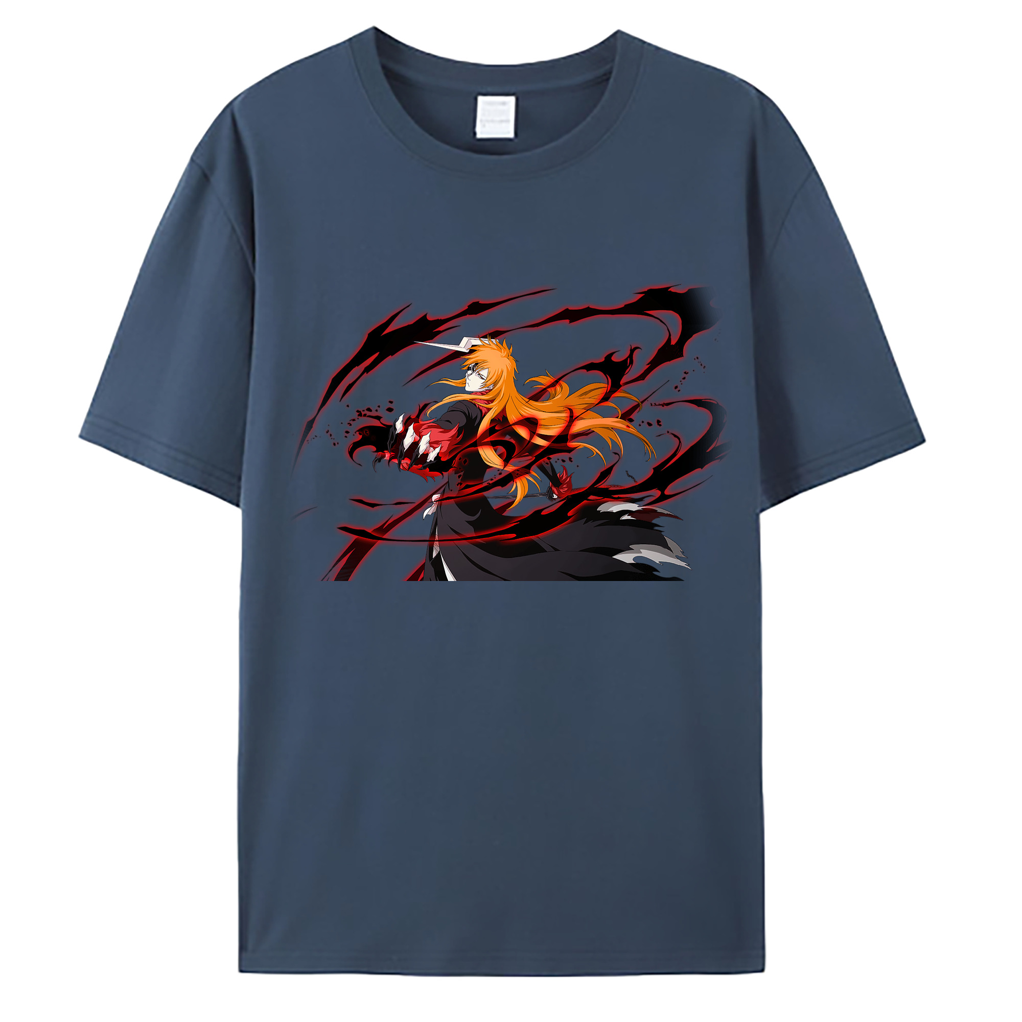 （画像用） ブリーチ 黒崎一護（くろさき いちご）BLEACH Kurosaki Ichigo 綿100％ メンズ半袖Tシャツ｜肌触りやわらか＆通気性